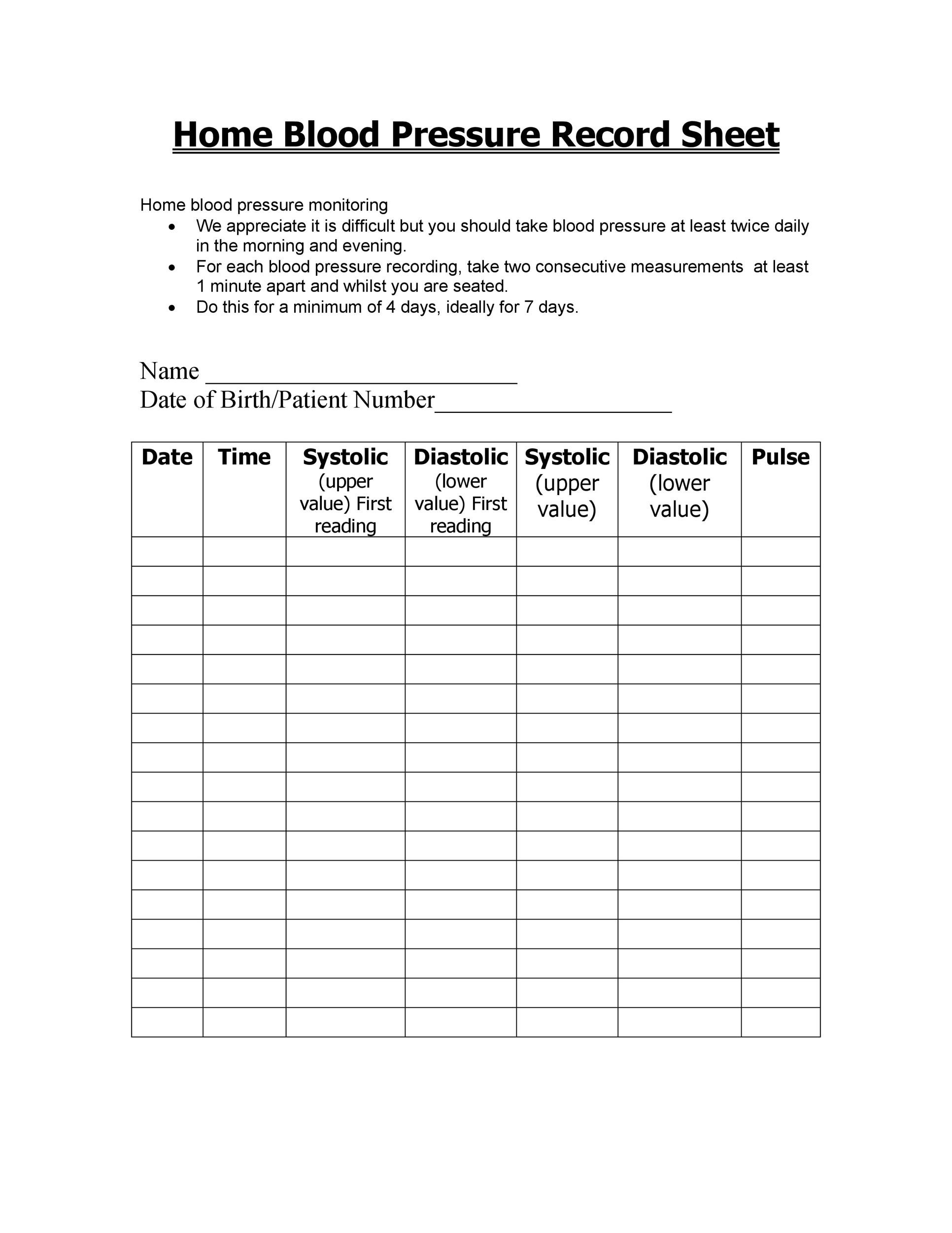 Downloadable Daily Free Printable Blood Pressure Log Sheets
