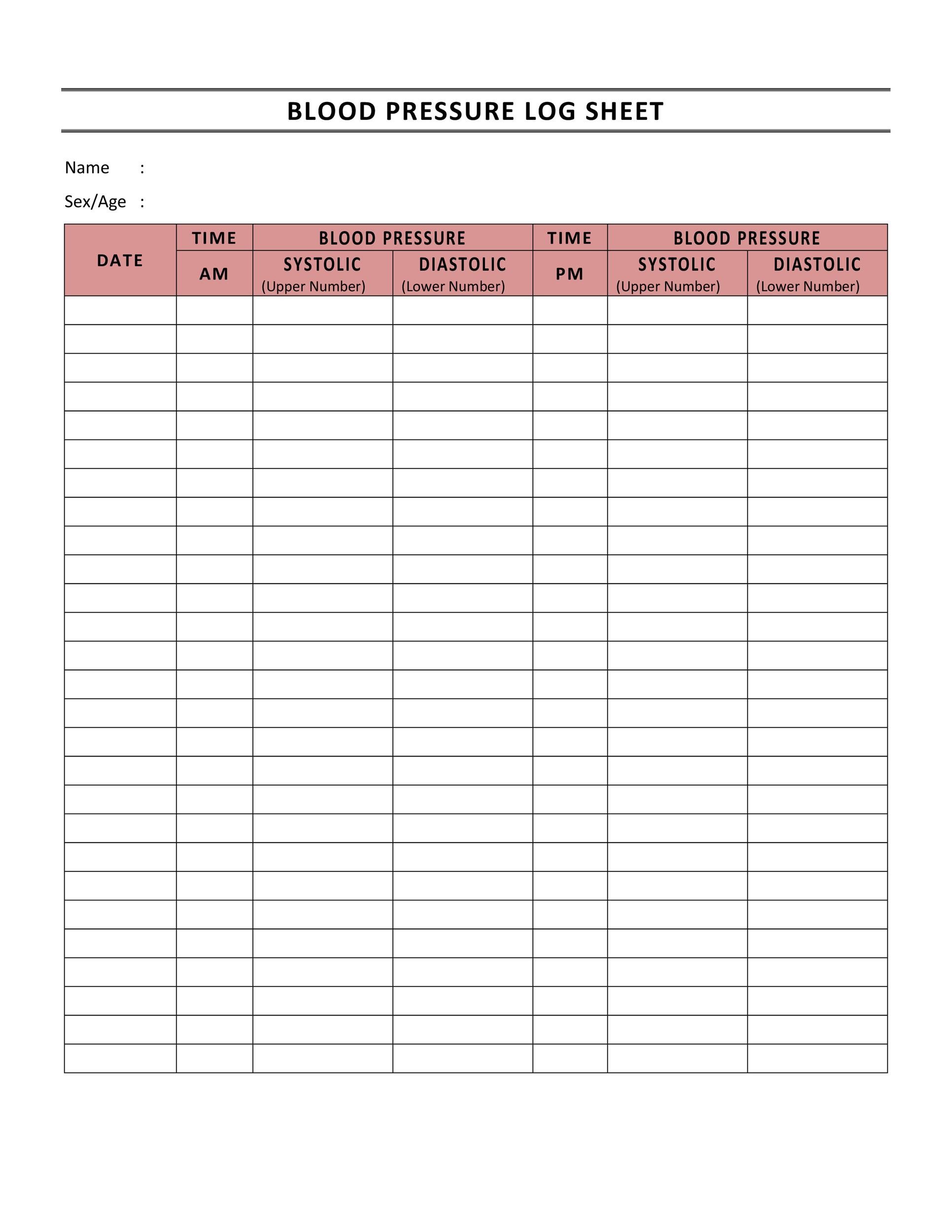 Blood Pressure Chart Sheet