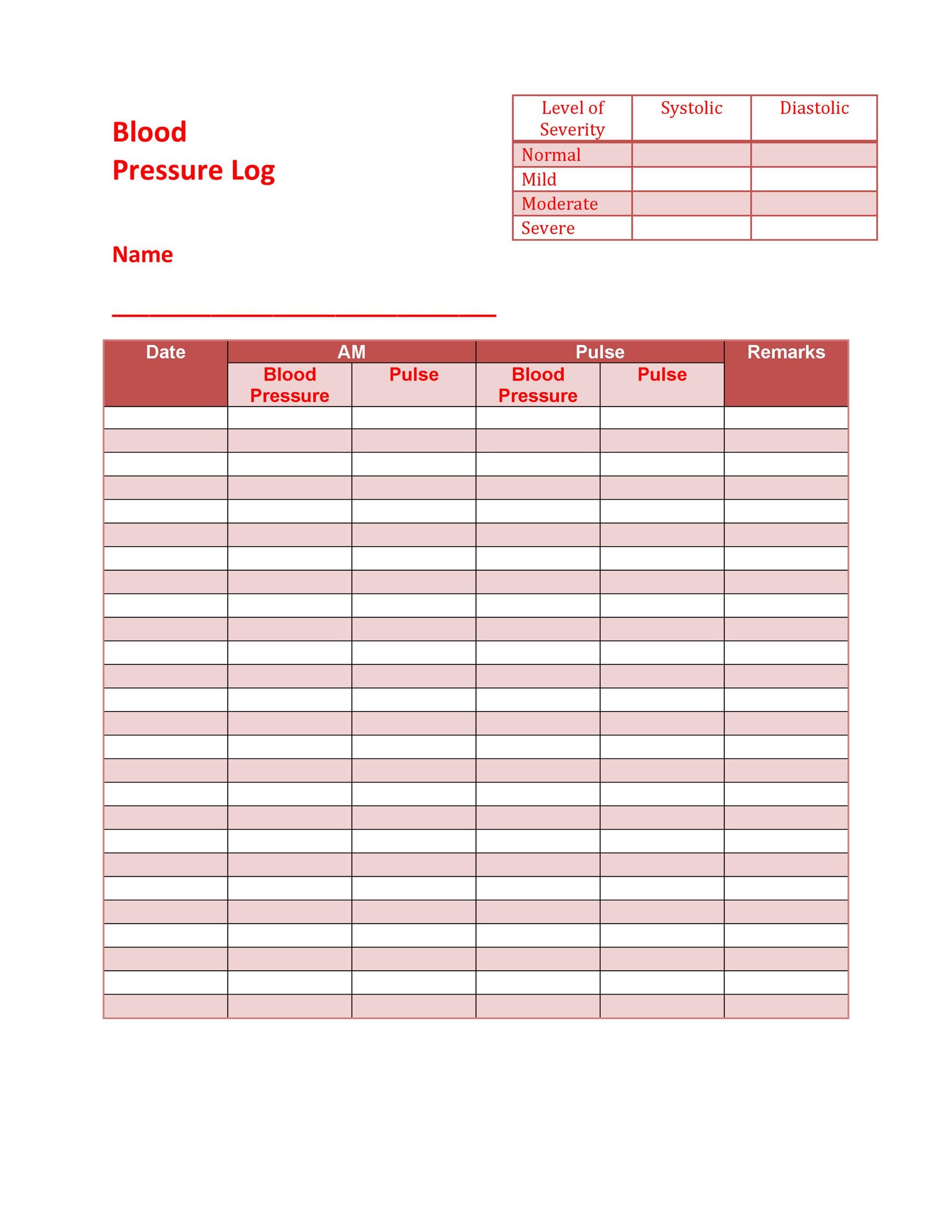 30 Printable Blood Pressure Log Templates TemplateLab