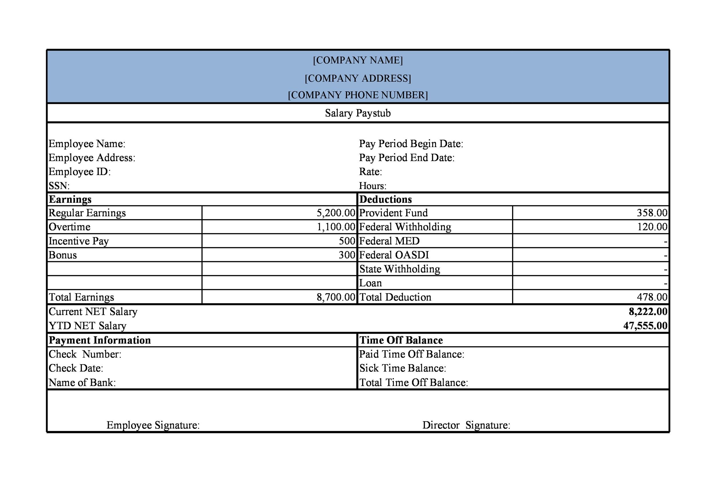 Free Blank Paycheck Template