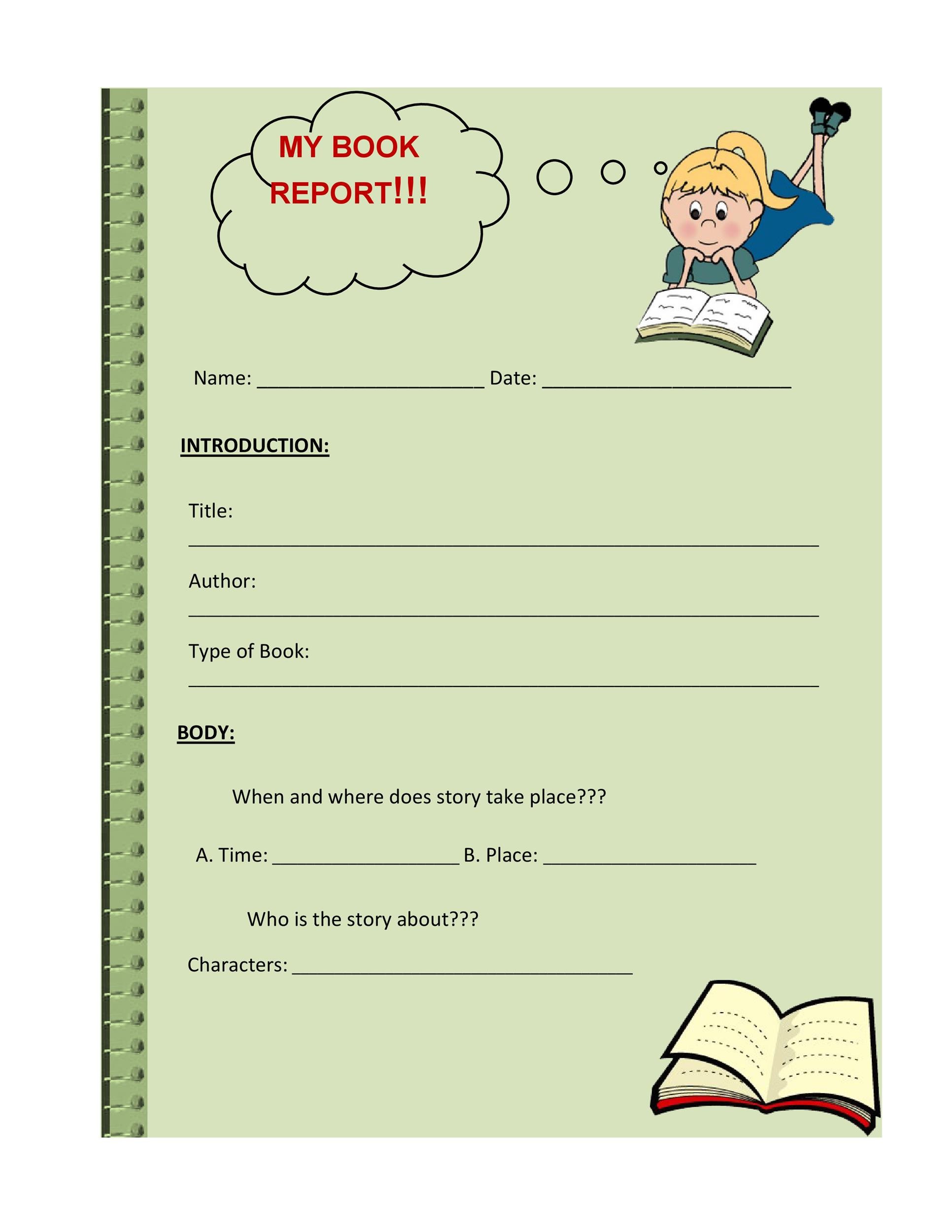 Book report forms for 7th grade