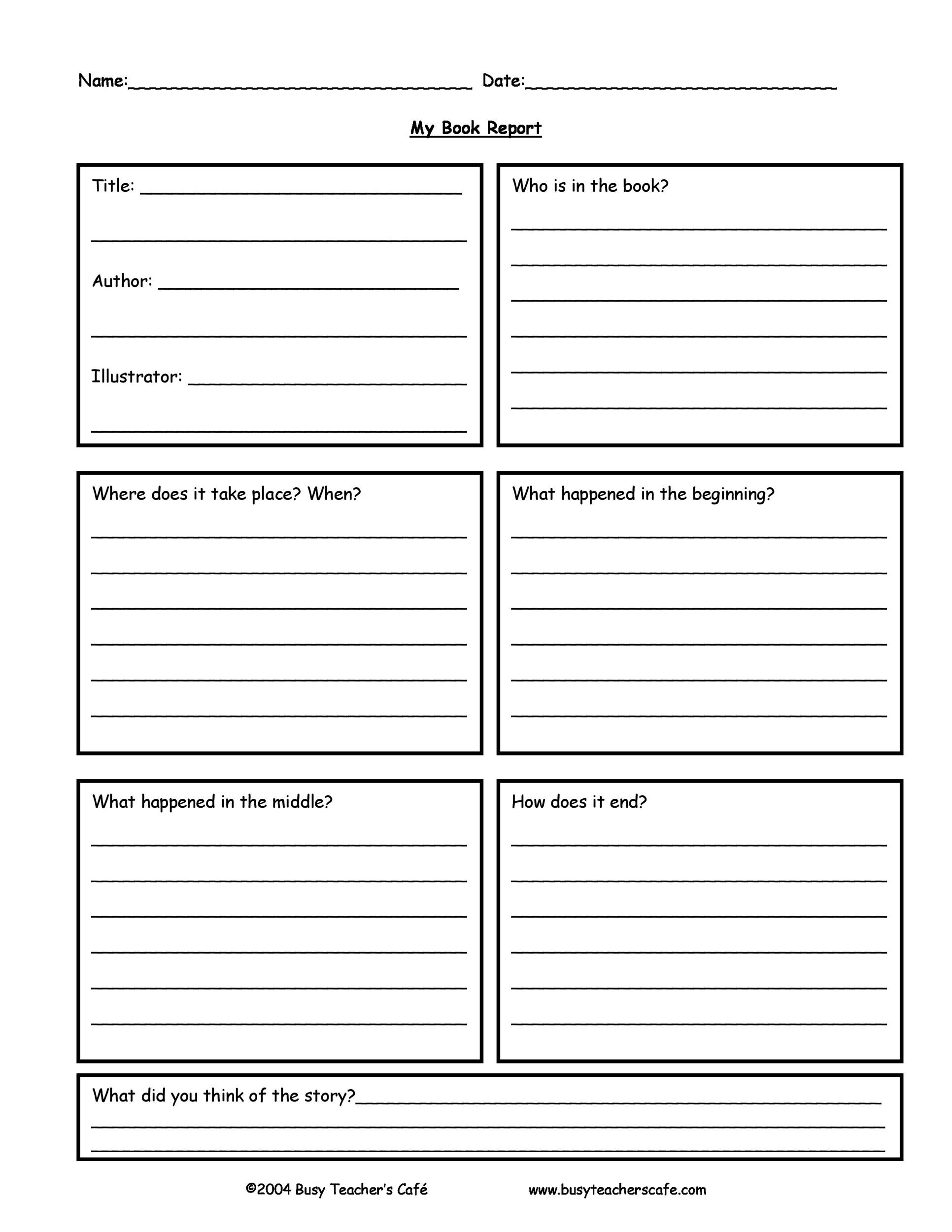 Junior High Book Report Template