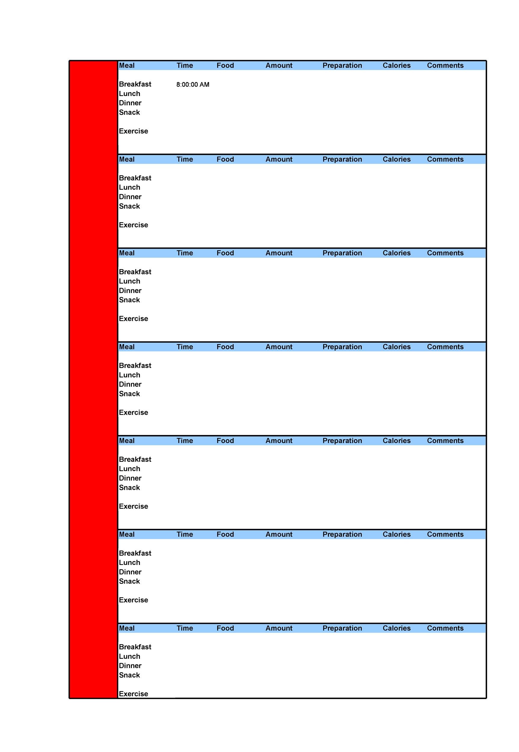 Food Diary Chart Template