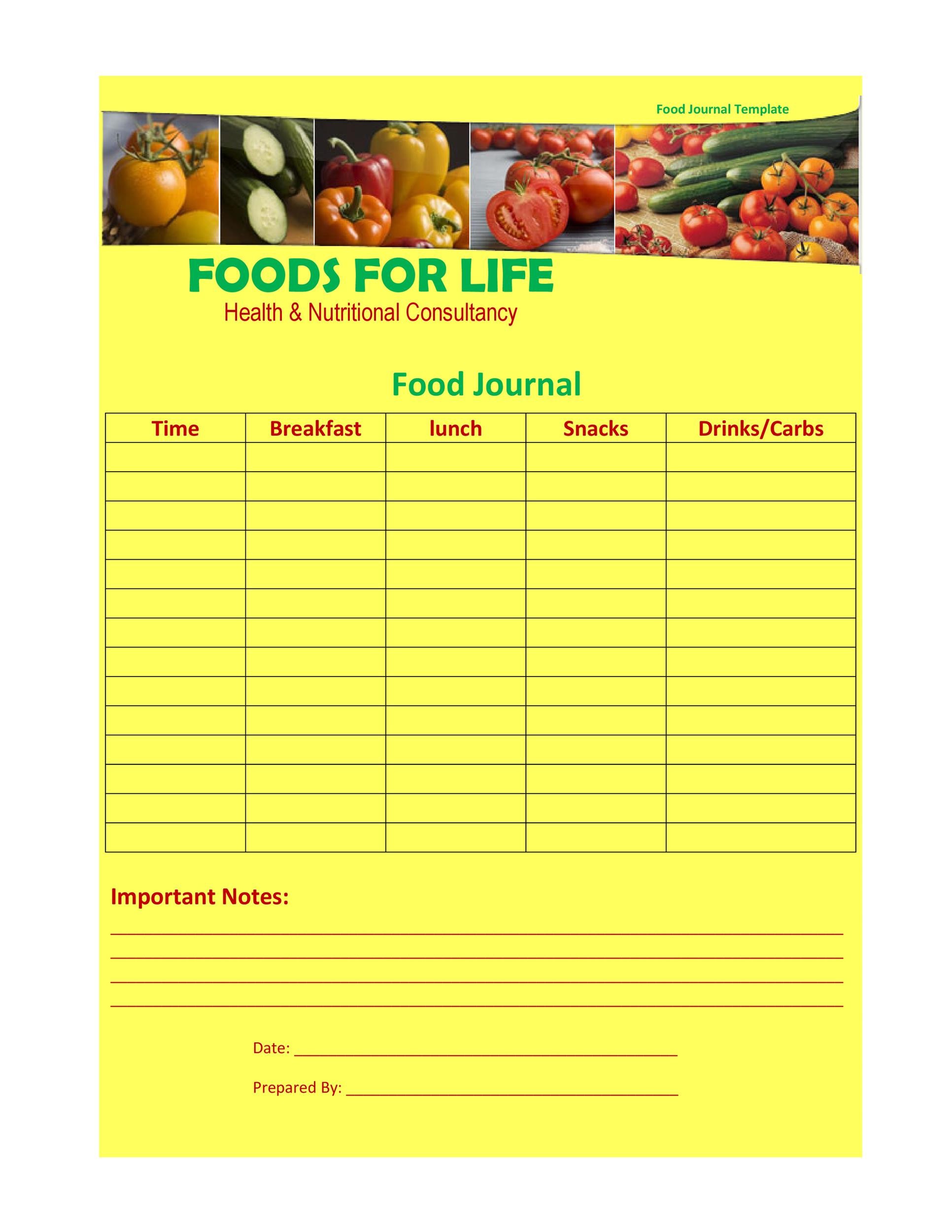Daily Food Journal Template Free