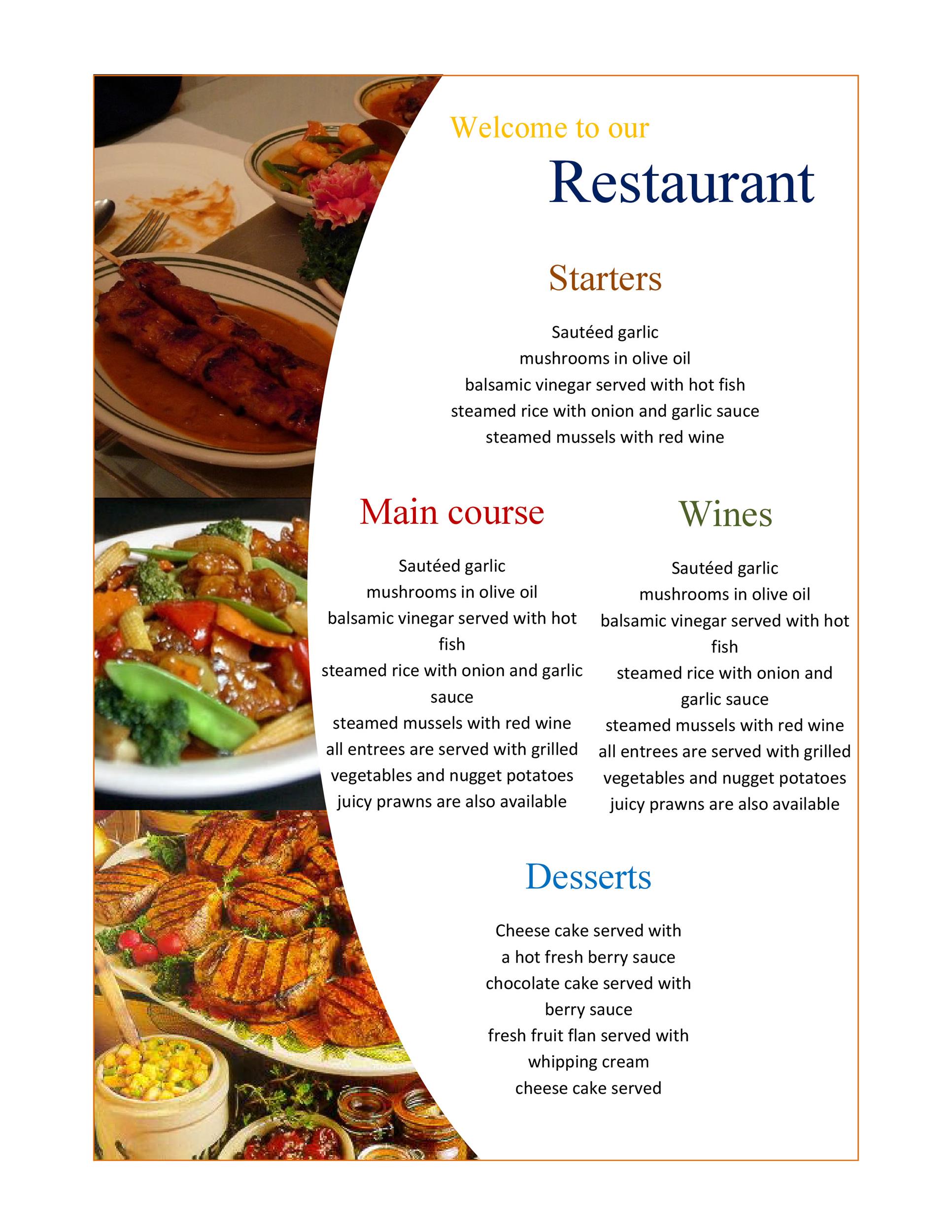 Restaurant Menu Template Free Printable Printable Templates