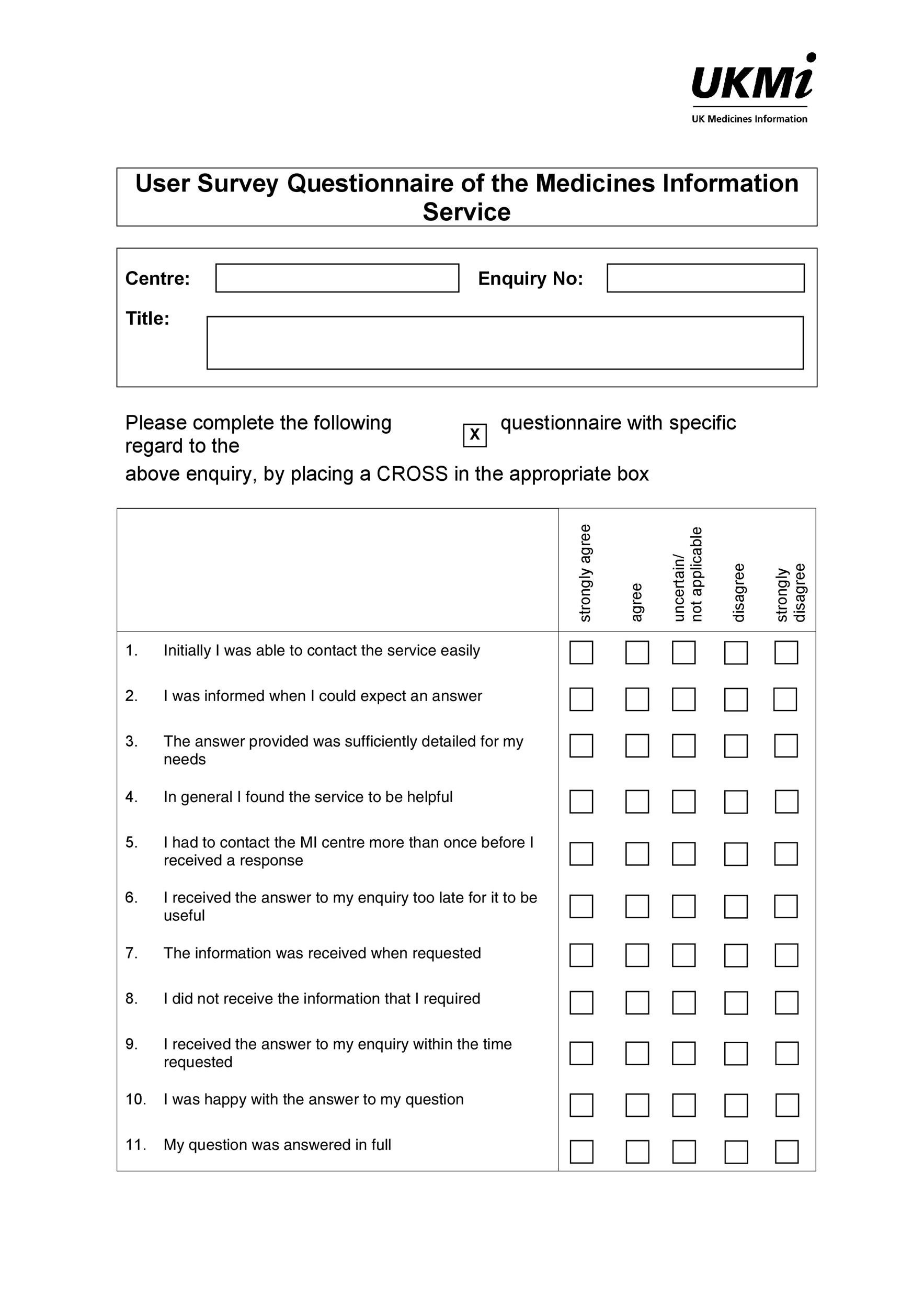 Free Printable Questionnaire Templates