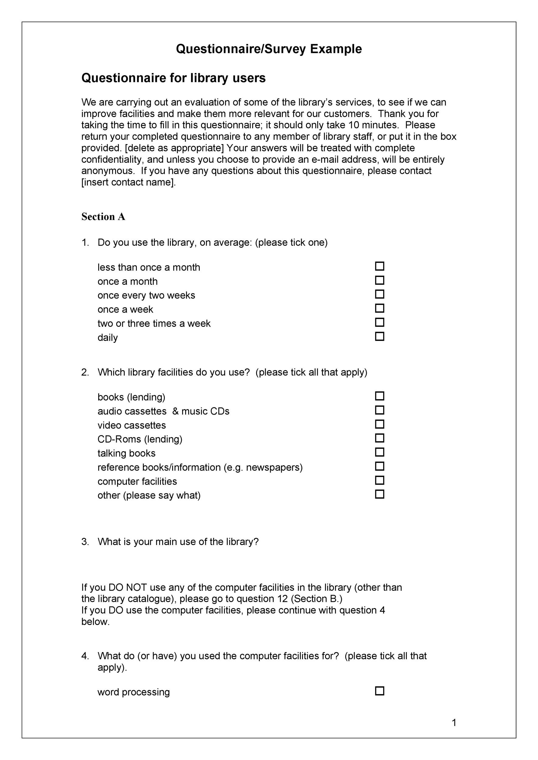 questionnaire format for research paper