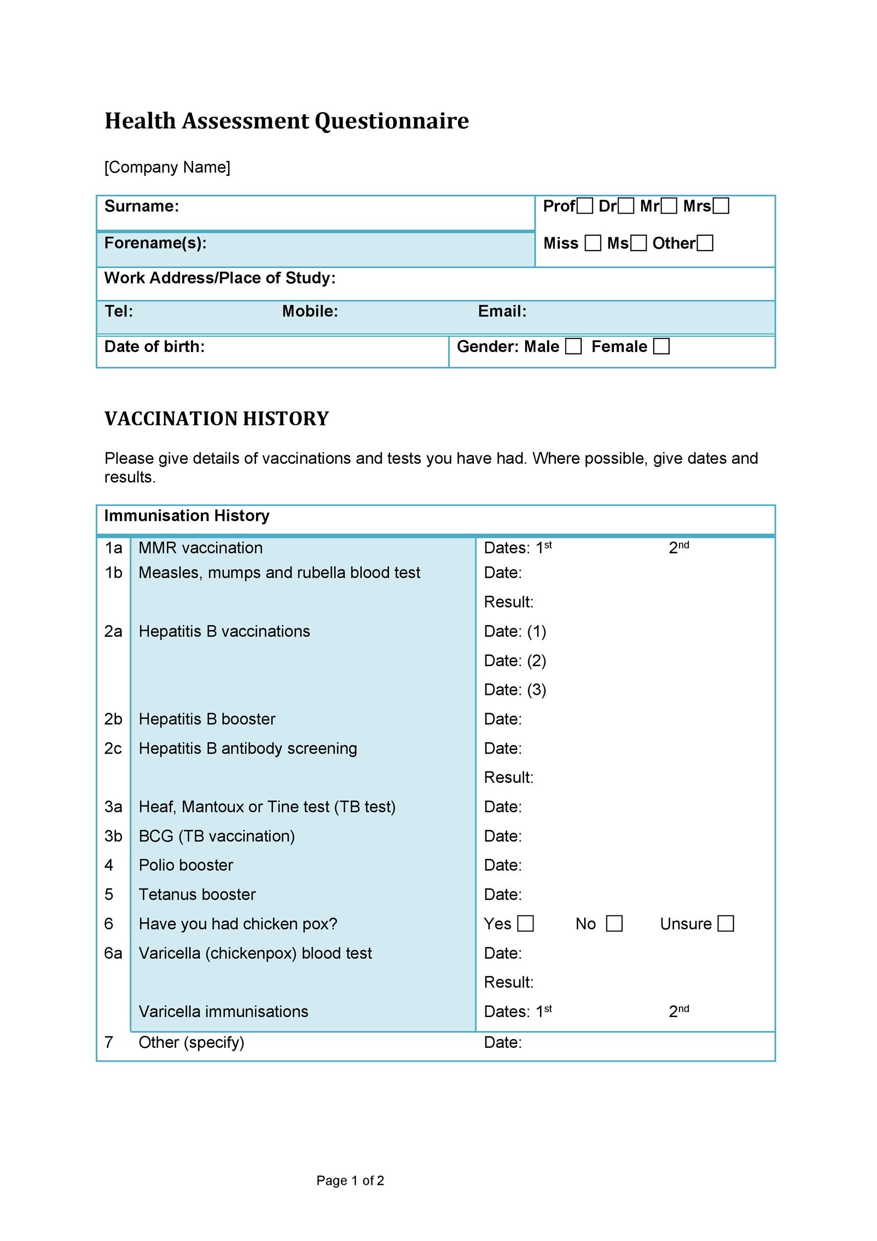 Simple Questionnaire Template Word