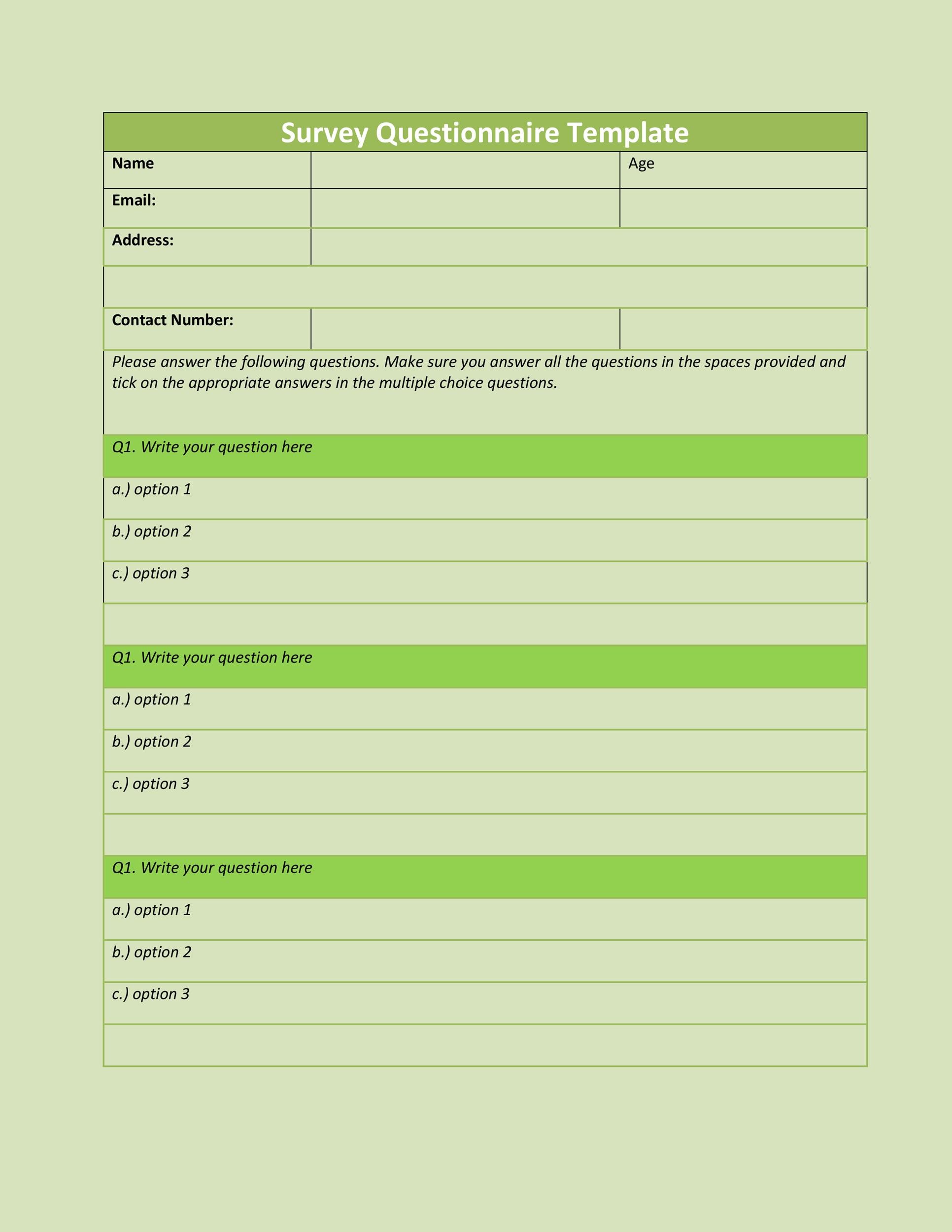 Free Blank Questionnaire Template Word