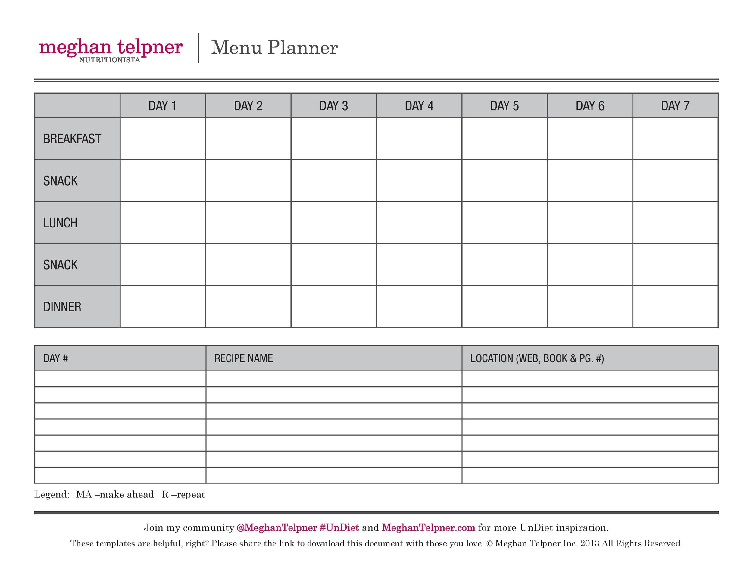 Weekly Diet Chart Template