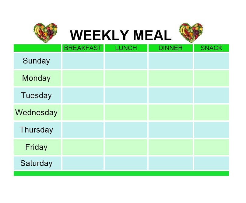 Weekly Food Menu Chart