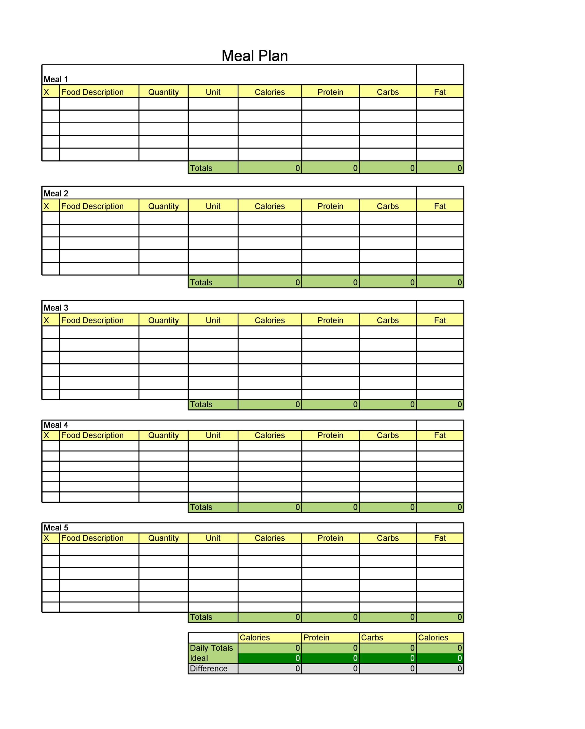 Meal Planning Chart Excel