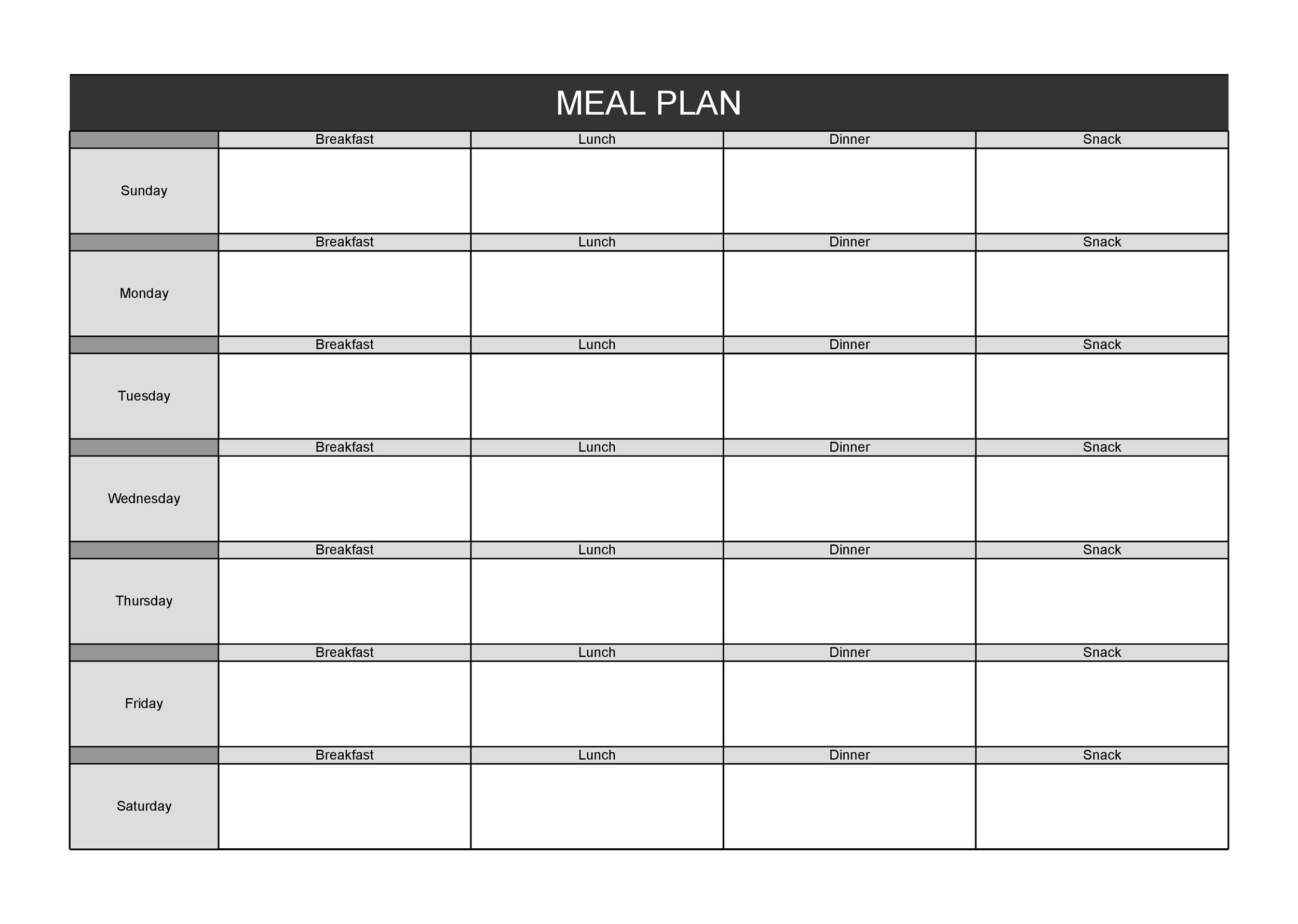 Weekly Meal Planner Chart Template