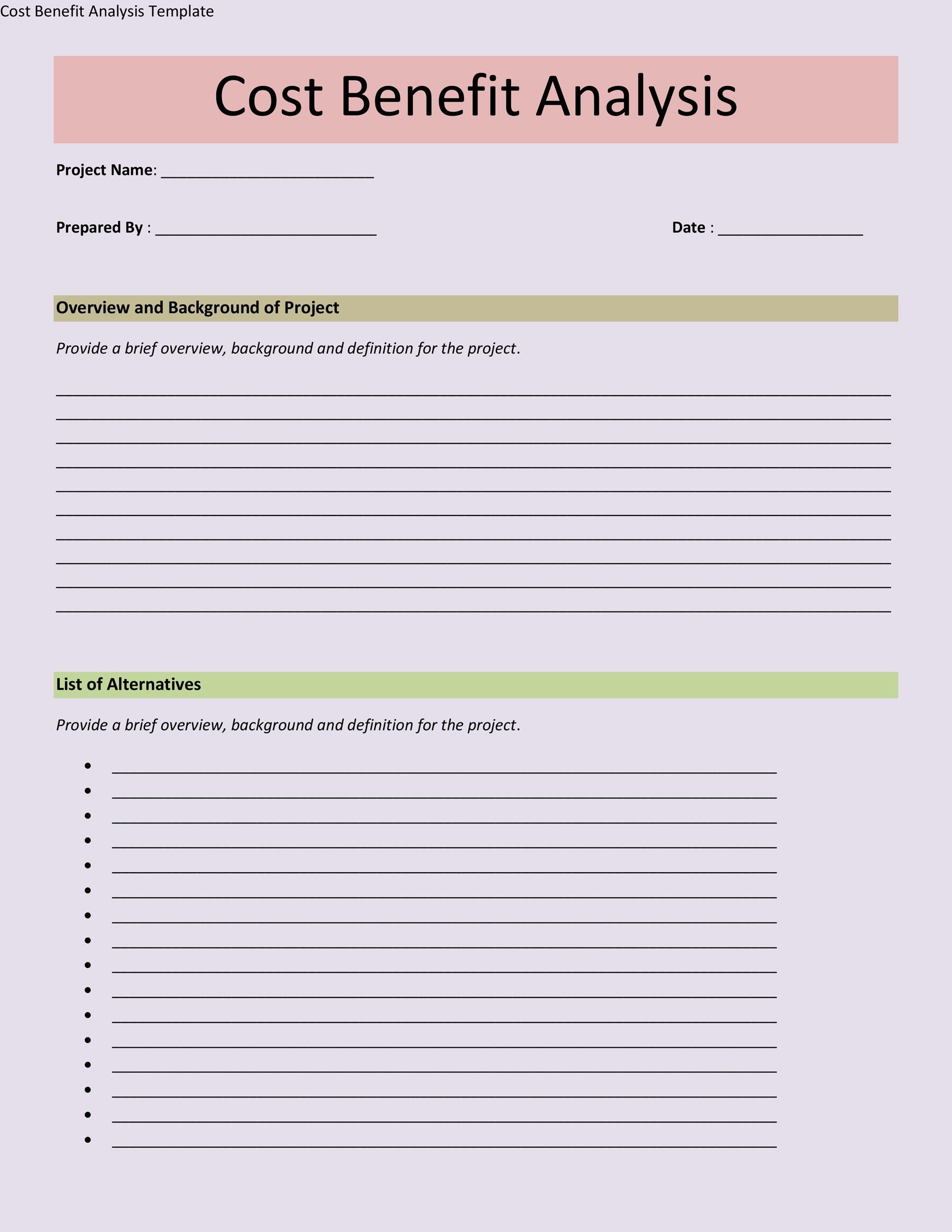 Cost Benefit Analysis Worksheet