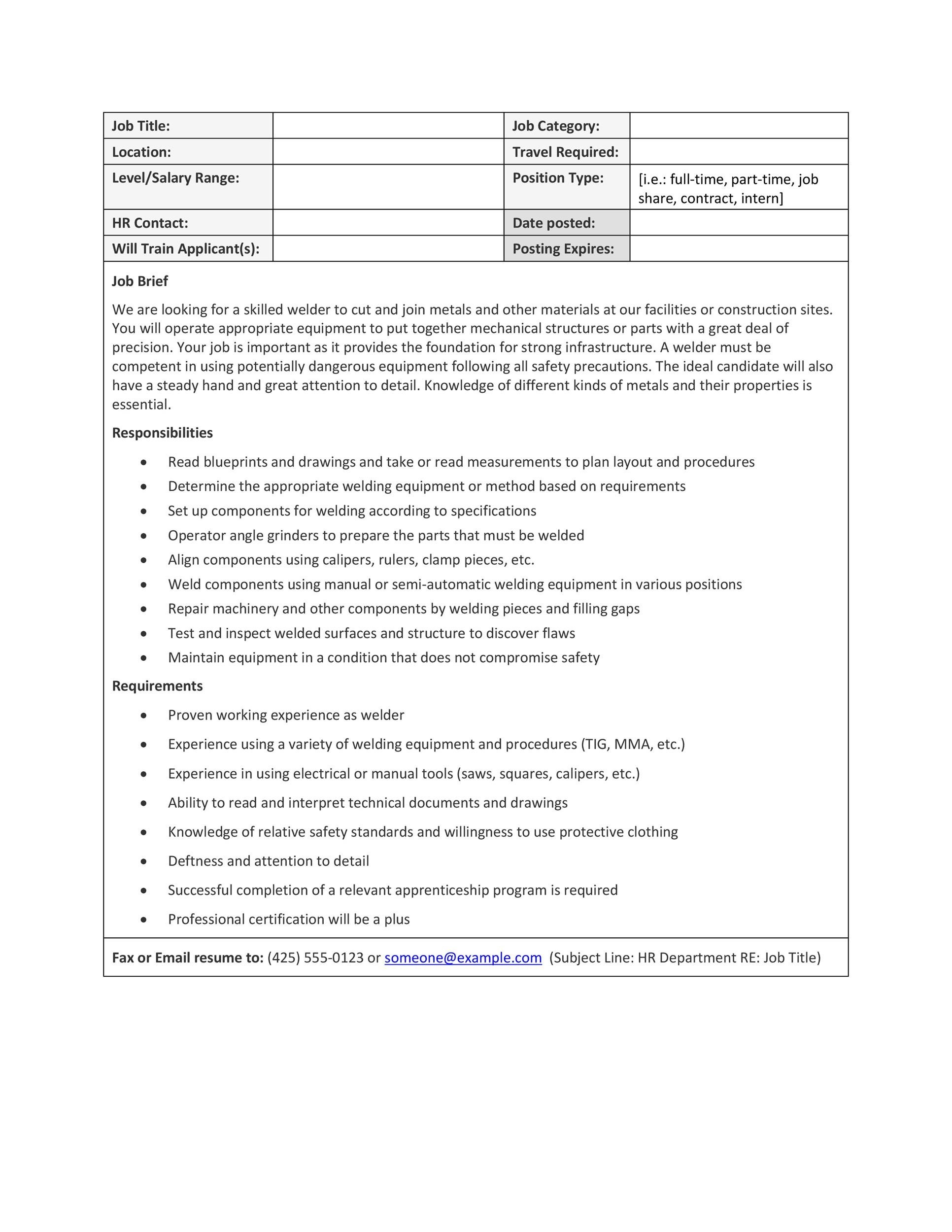 Sample Job Description Template Word