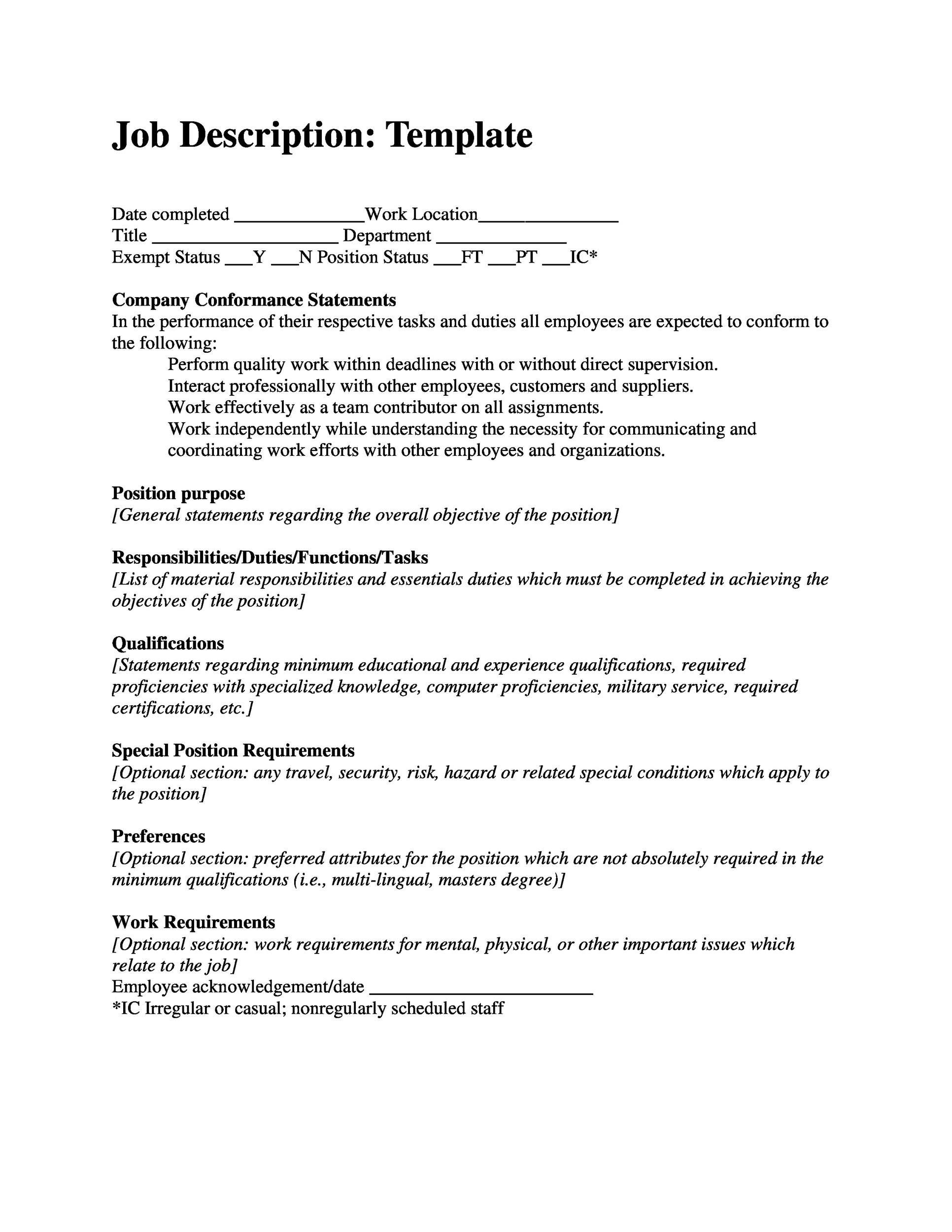 47 Job Description Templates And Examples Templatelab