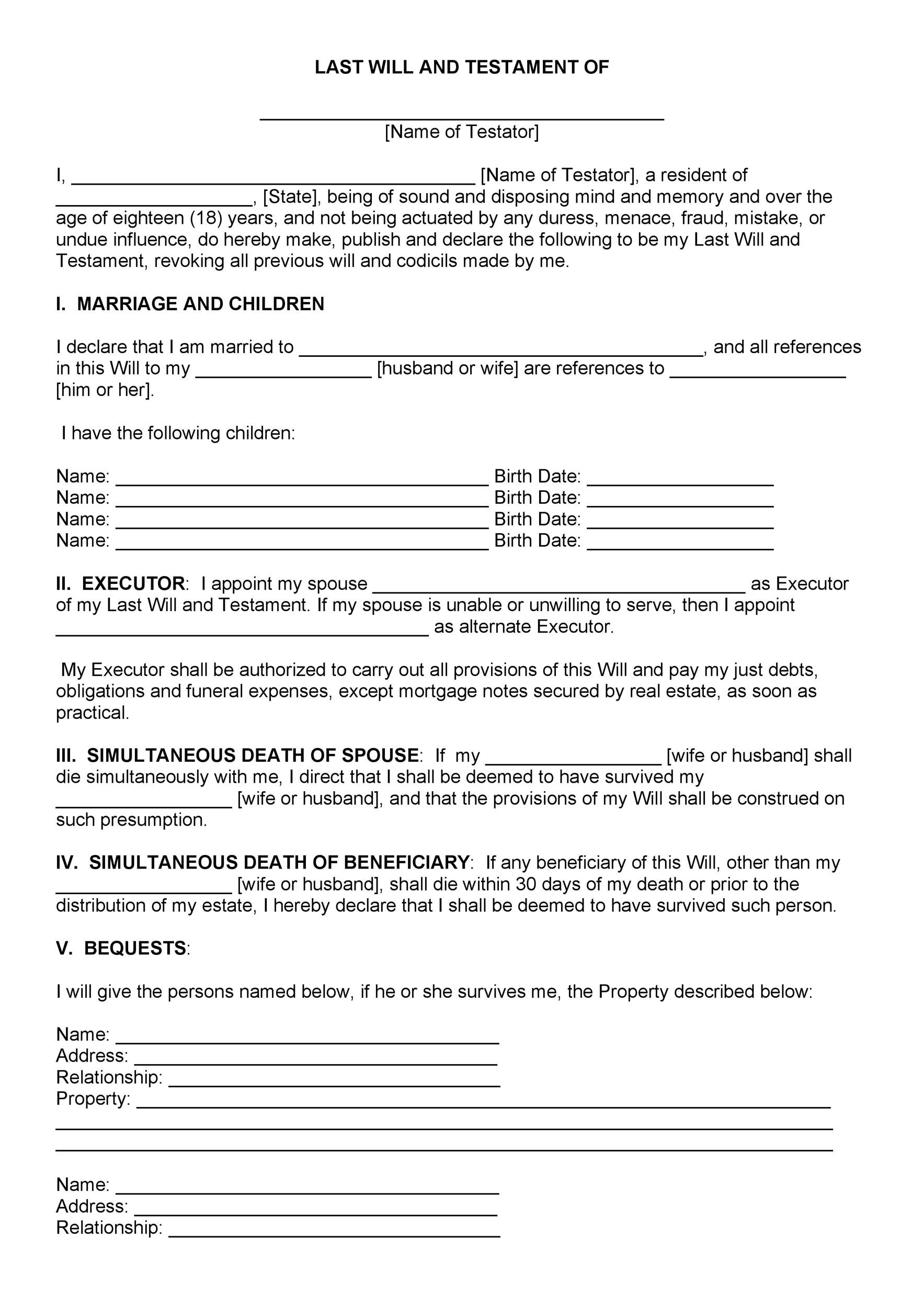 Free Printable Illinois Last Will And Testament Form