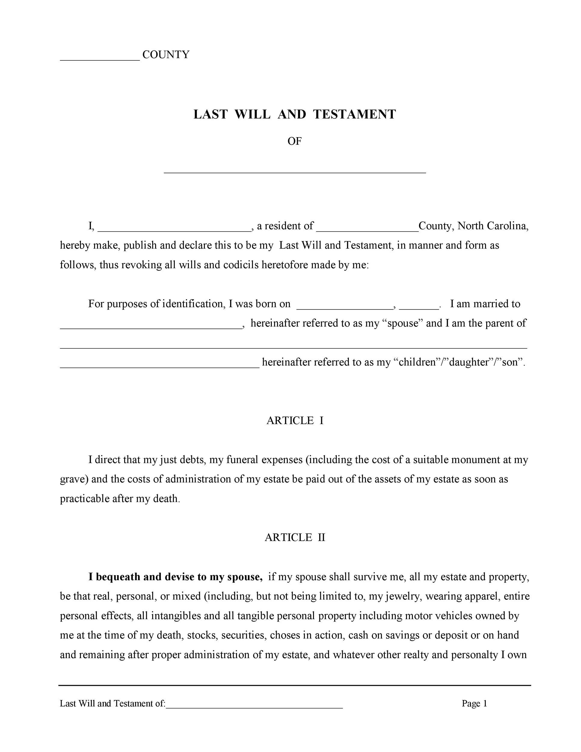 Free Printable Will And Testament Forms