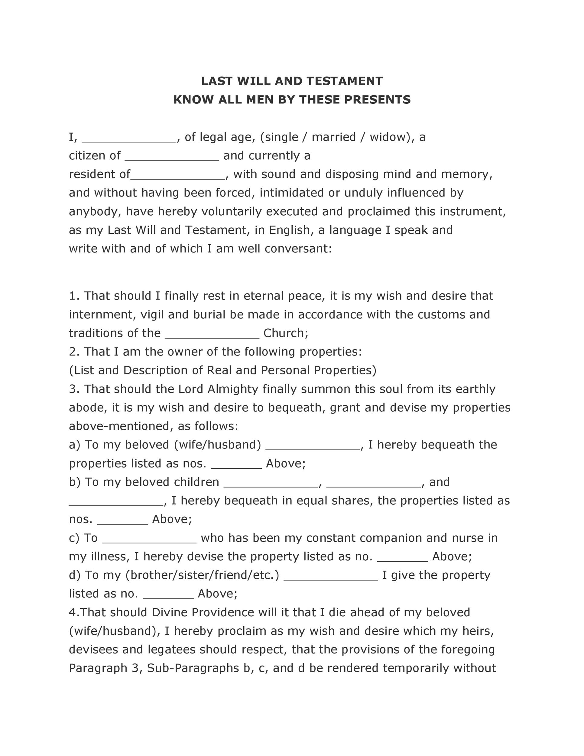 39 Last Will and Testament Forms Templates ᐅ TemplateLab