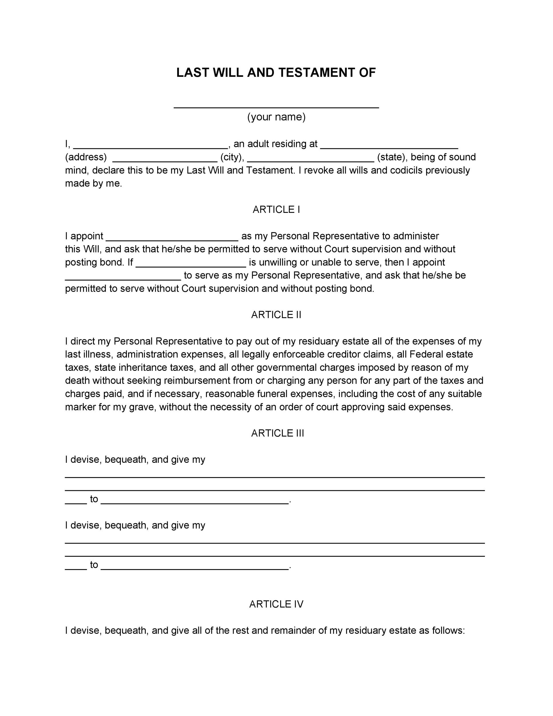 39 Last Will And Testament Forms Templates Template Lab