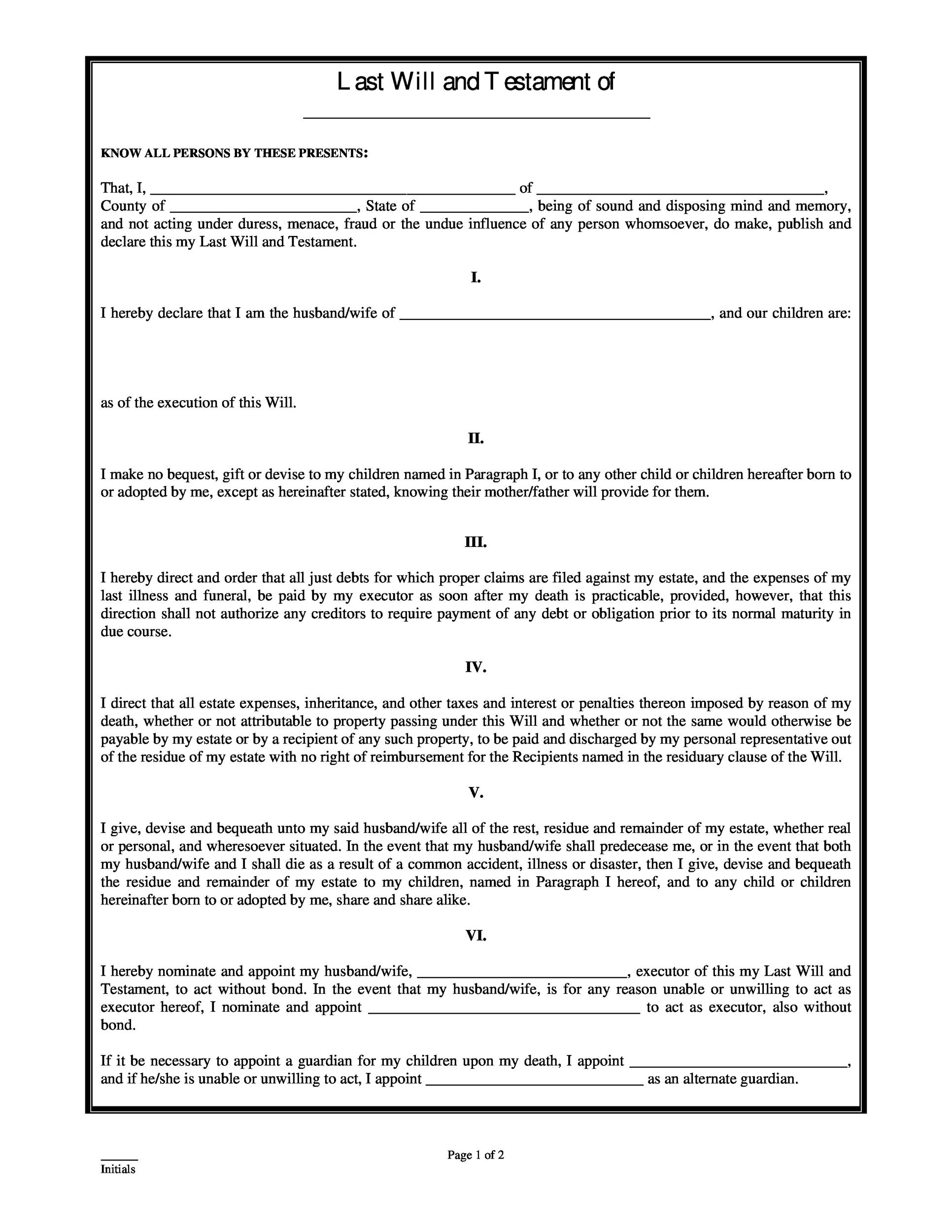 39 Last Will And Testament Forms Templates TemplateLab