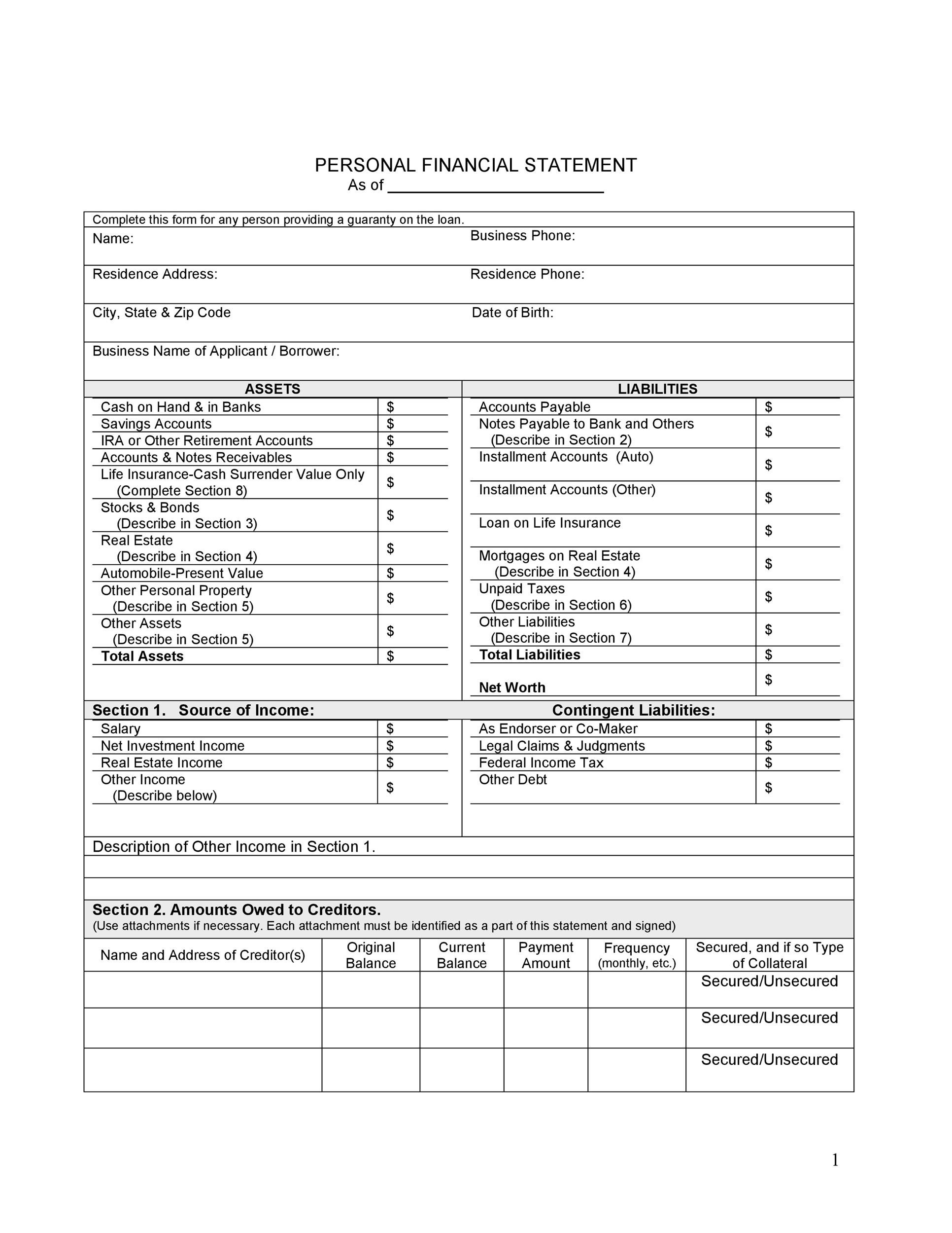 40+ Personal Financial Statement Templates & Forms Template Lab