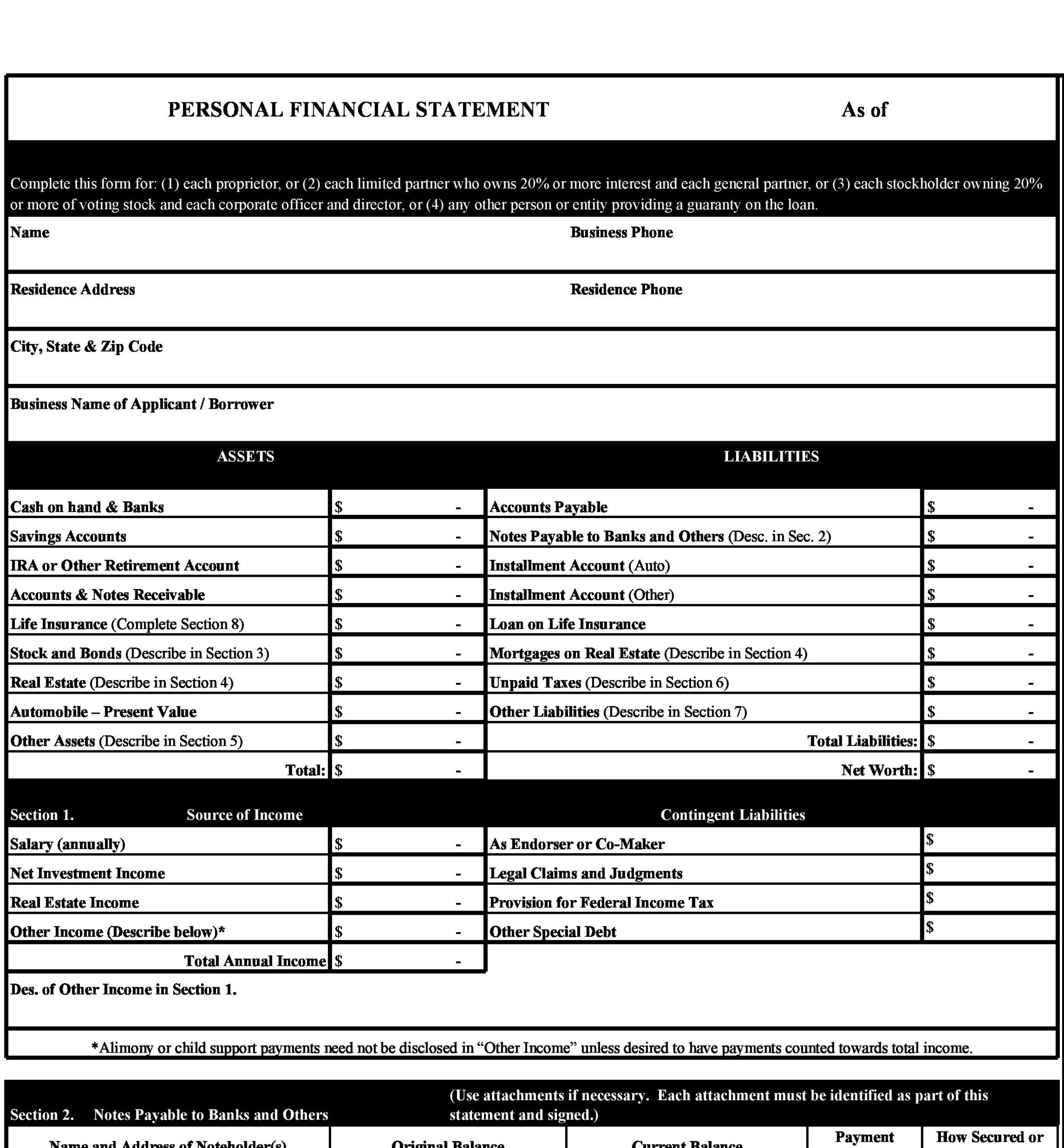 40 Personal Financial Statement Templates Forms TemplateLab