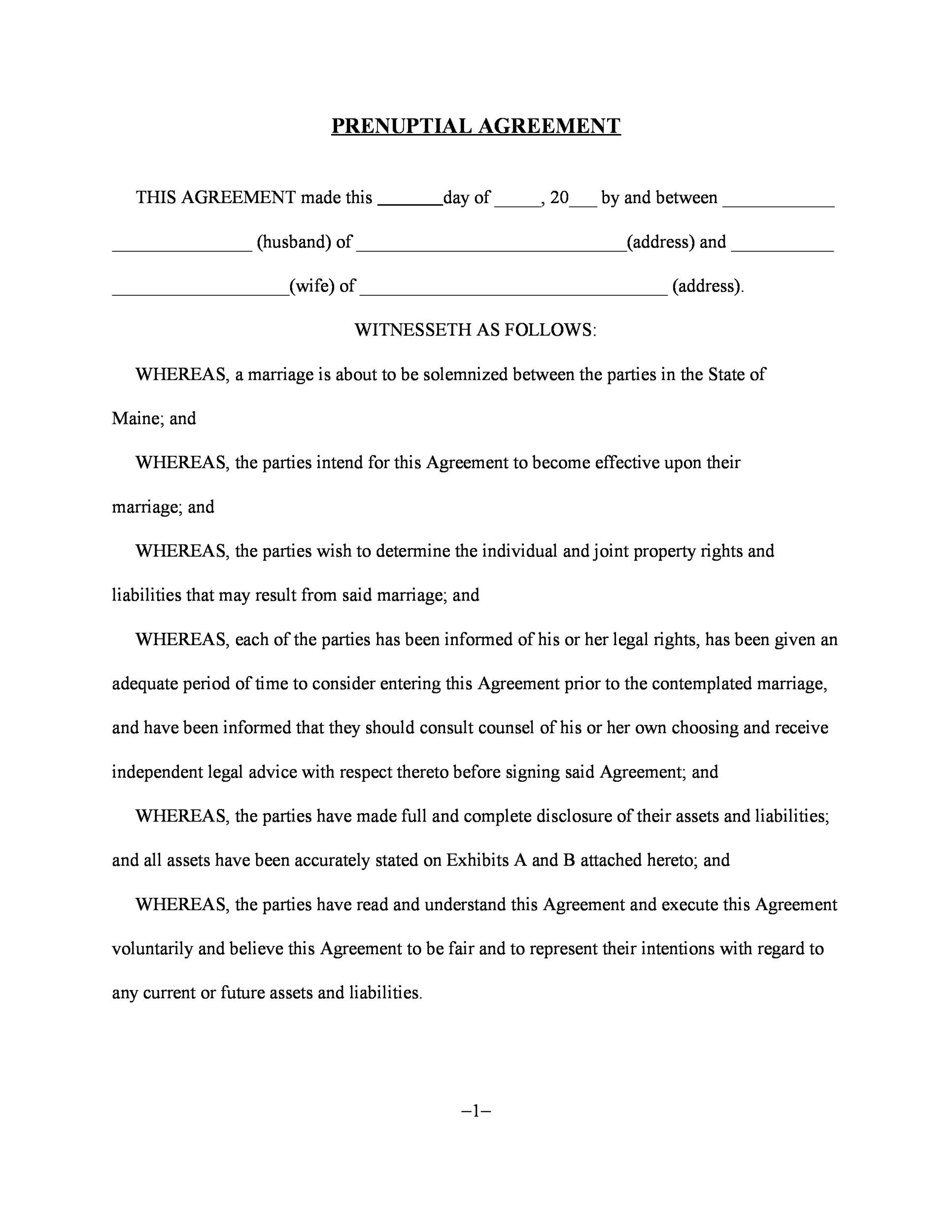 Marriage Free Printable Prenuptial Agreement Form
