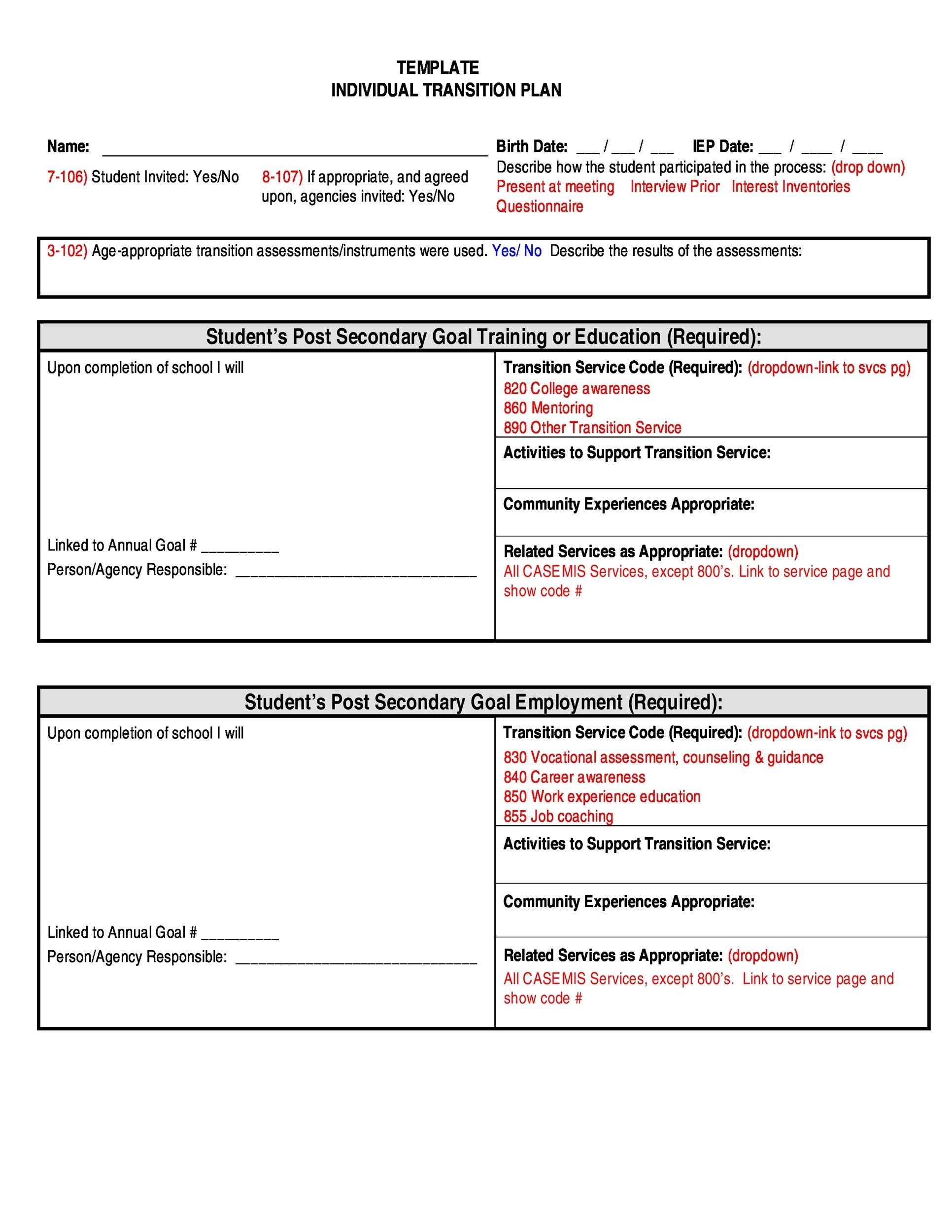 40 Transition Plan Templates Career Individual Template Lab