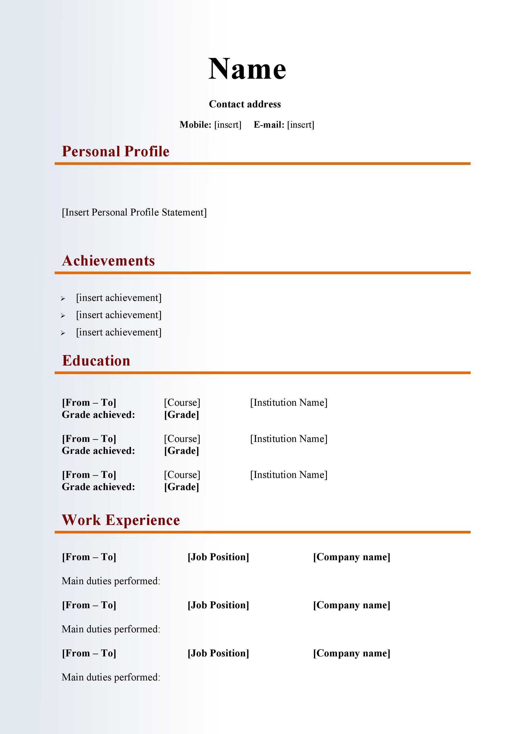 Template For Cv Free