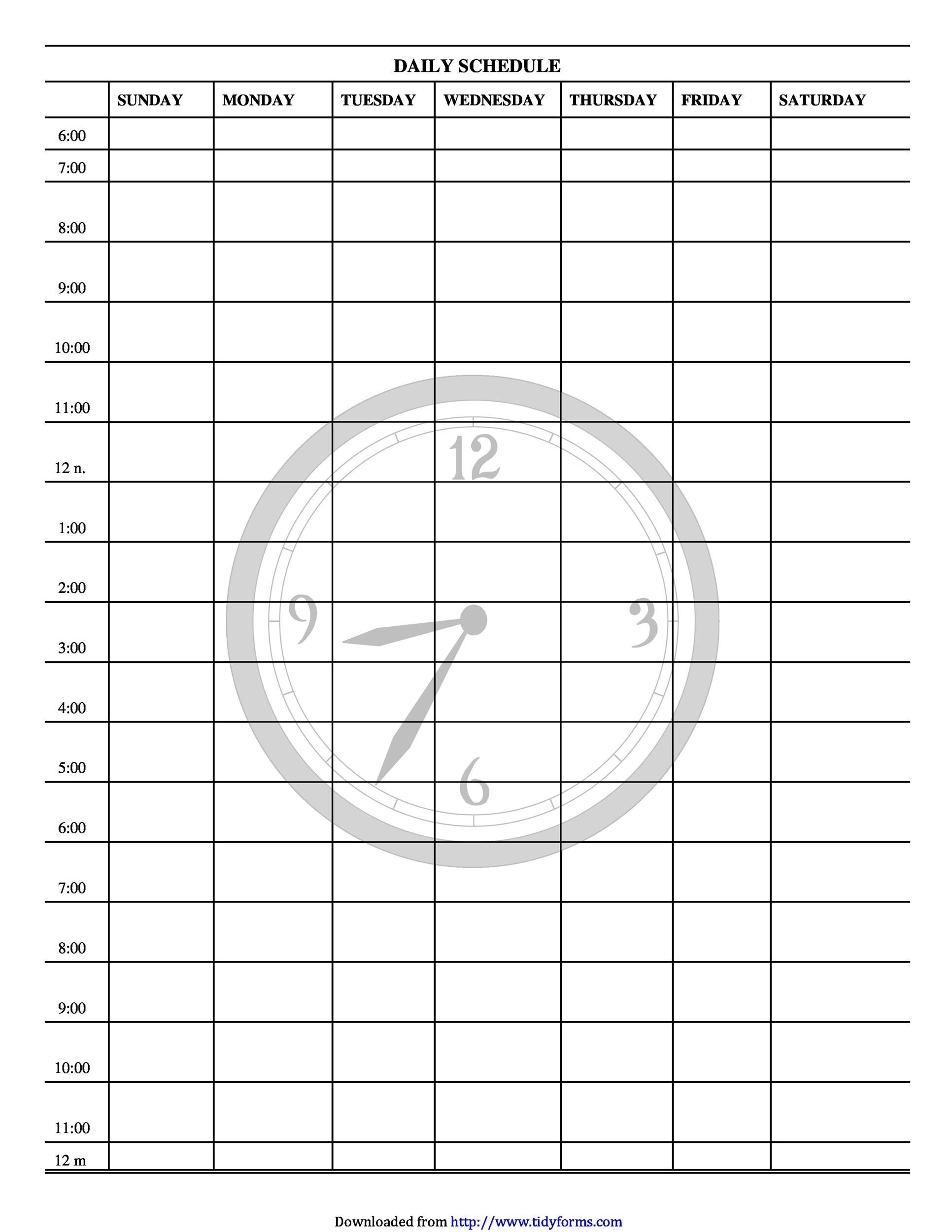 Blank Daily Schedule Chart
