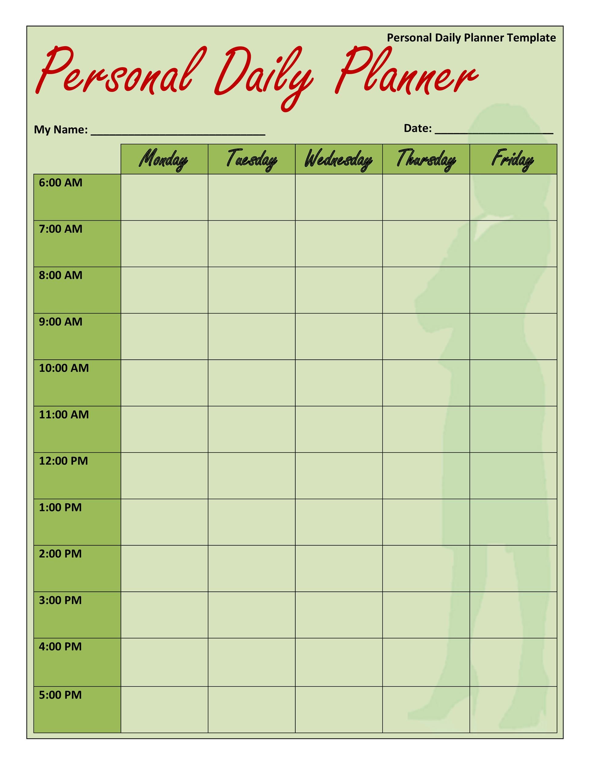 Printable Daily Calendar Template