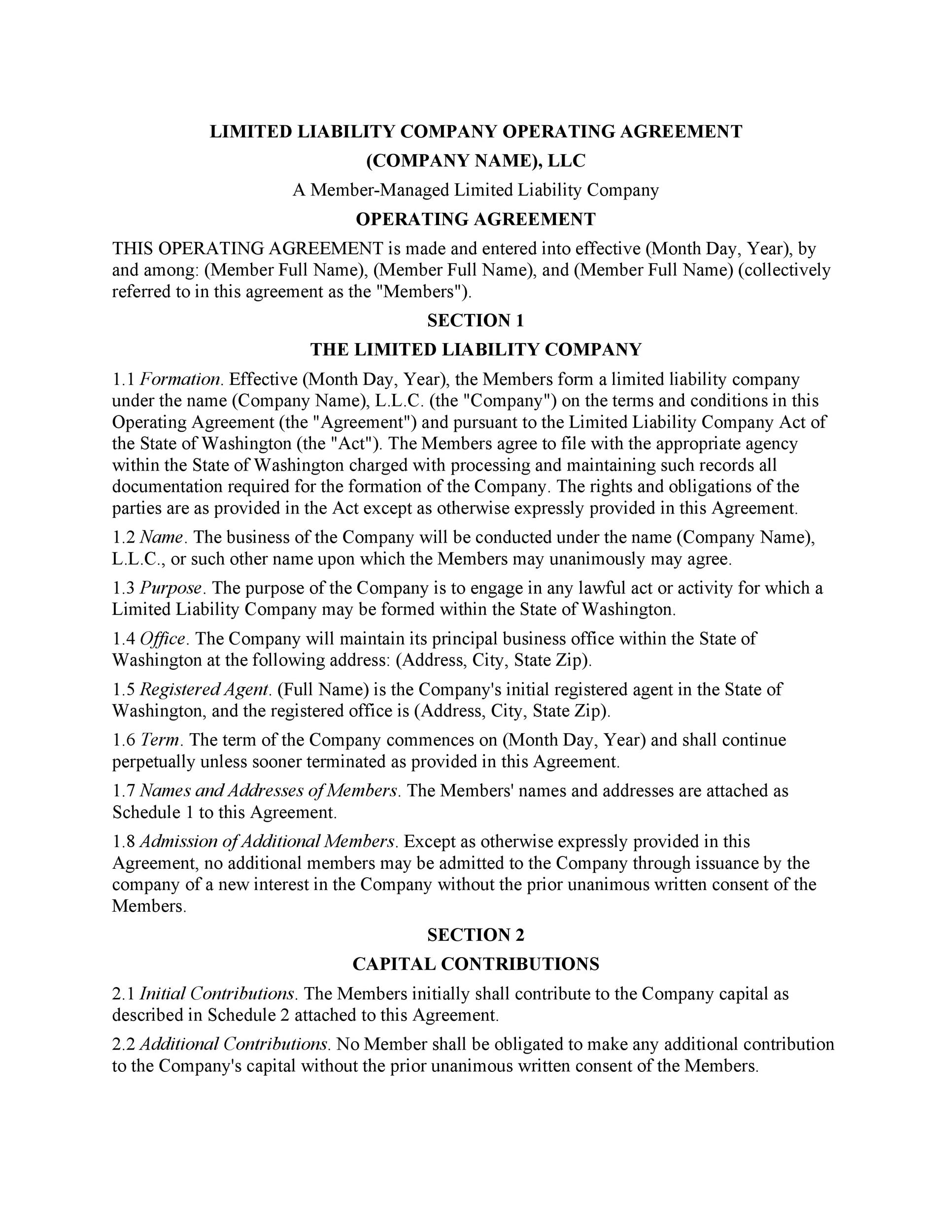 30 Professional LLC Operating Agreement Templates Template Lab