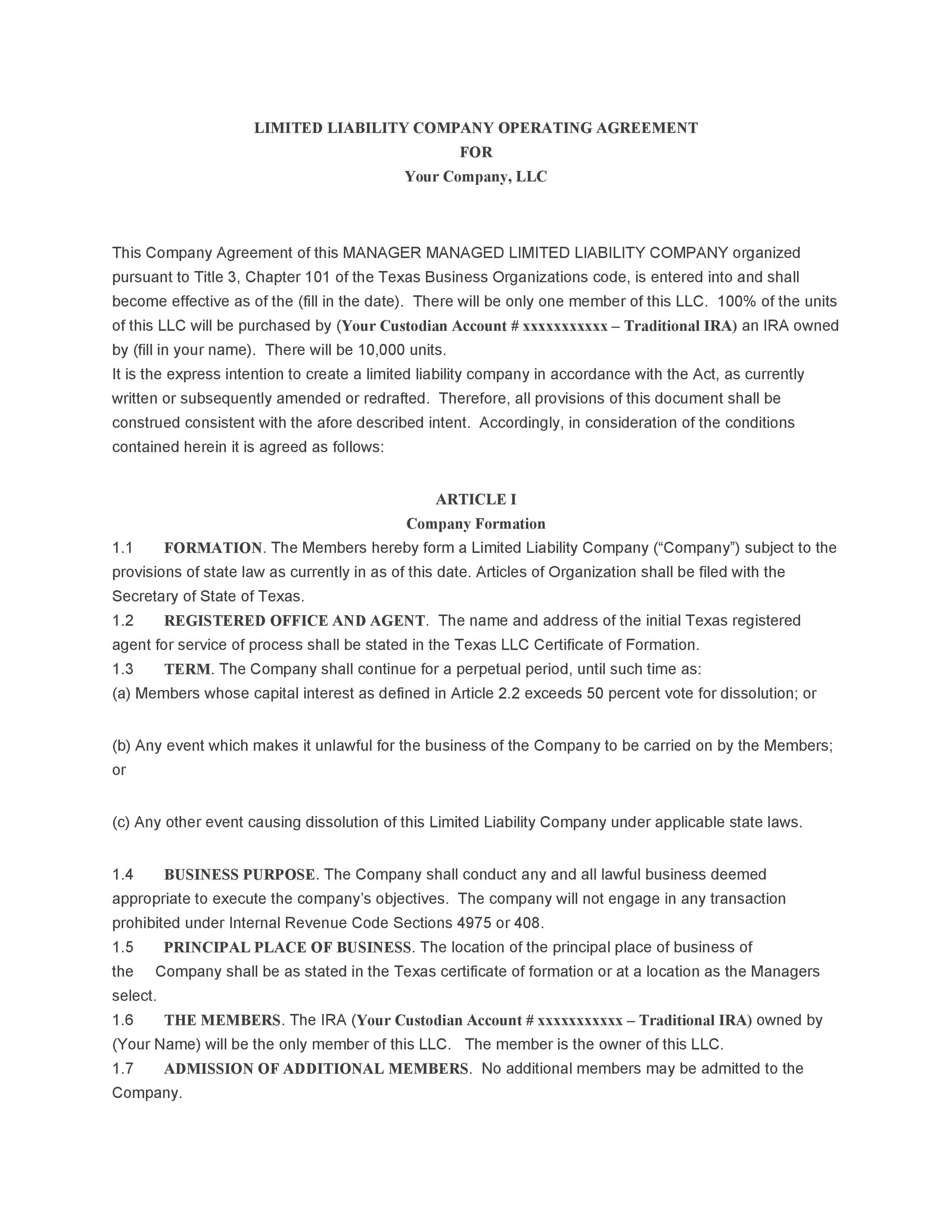 Operating Agreement Inc Template