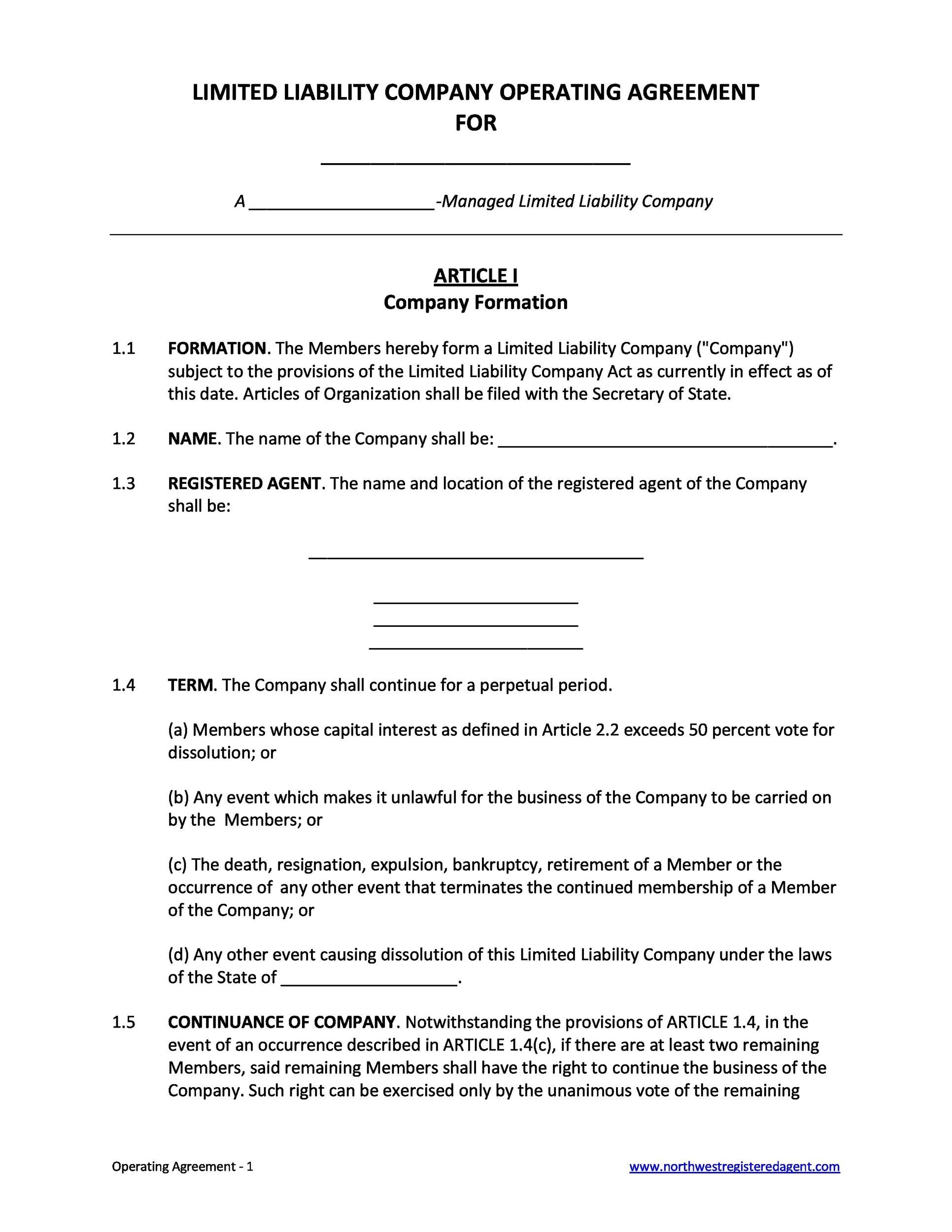 Printable Llc Operating Agreement Form