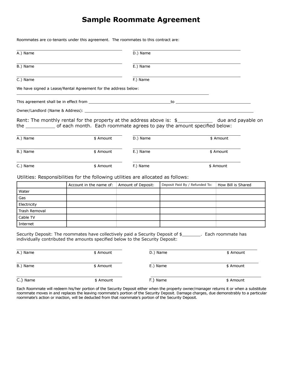 Free Roommate Agreement Template