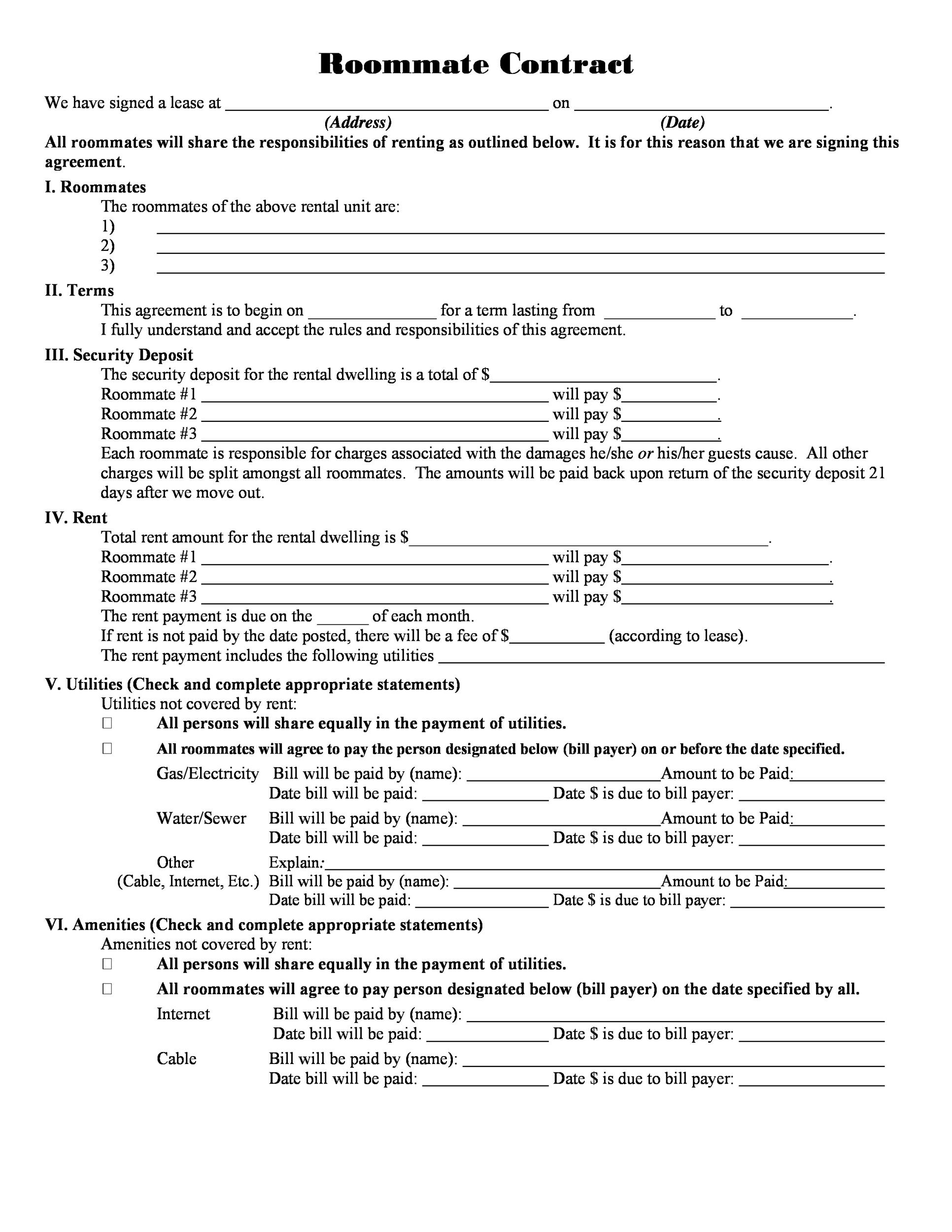 40 Free Roommate Agreement Templates Forms Word PDF 