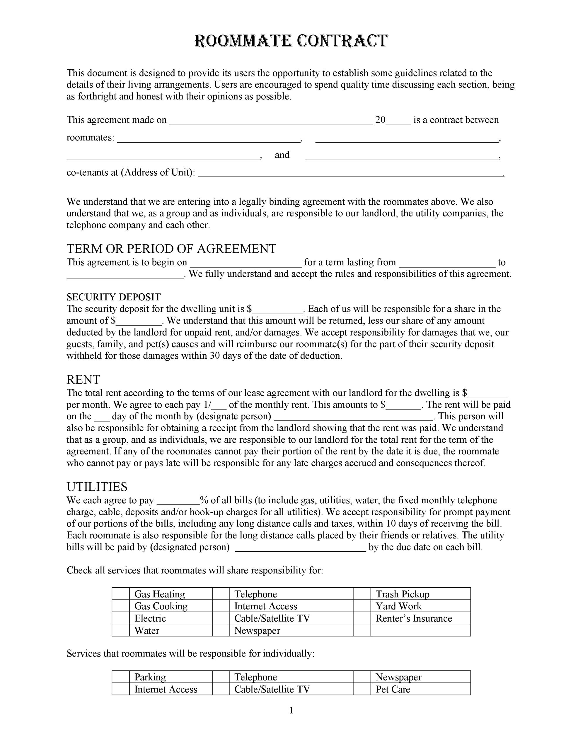 roommate agreement template 34