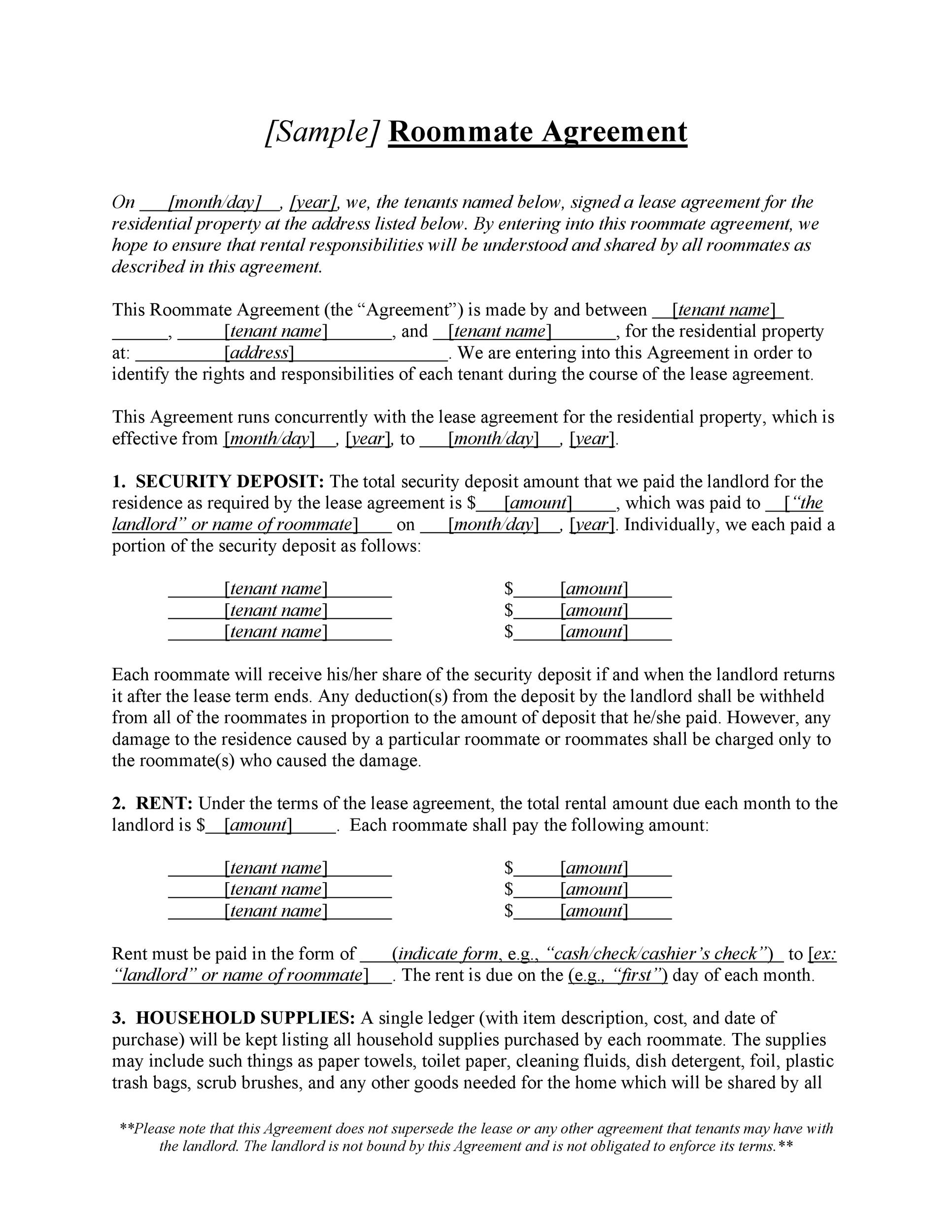 40+ Free Roommate Agreement Templates \u0026 Forms Word, PDF