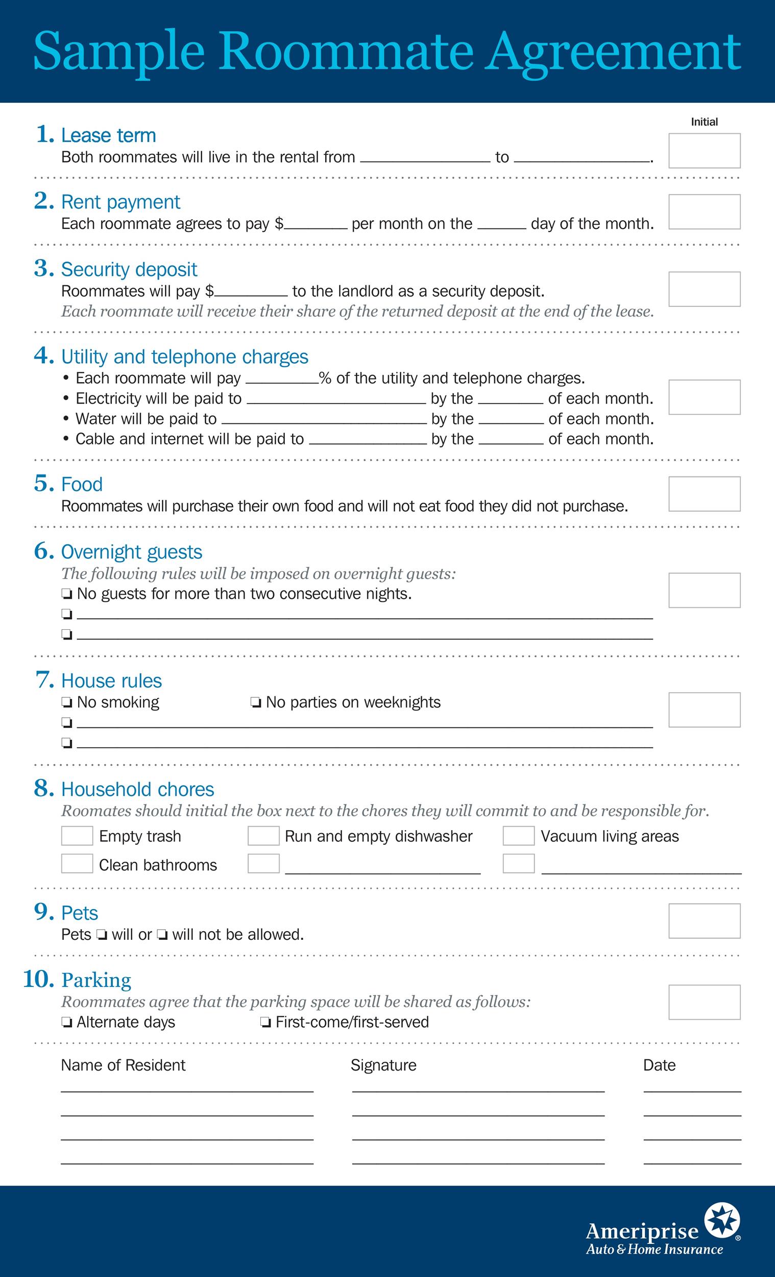Roommate Agreement Contract Template