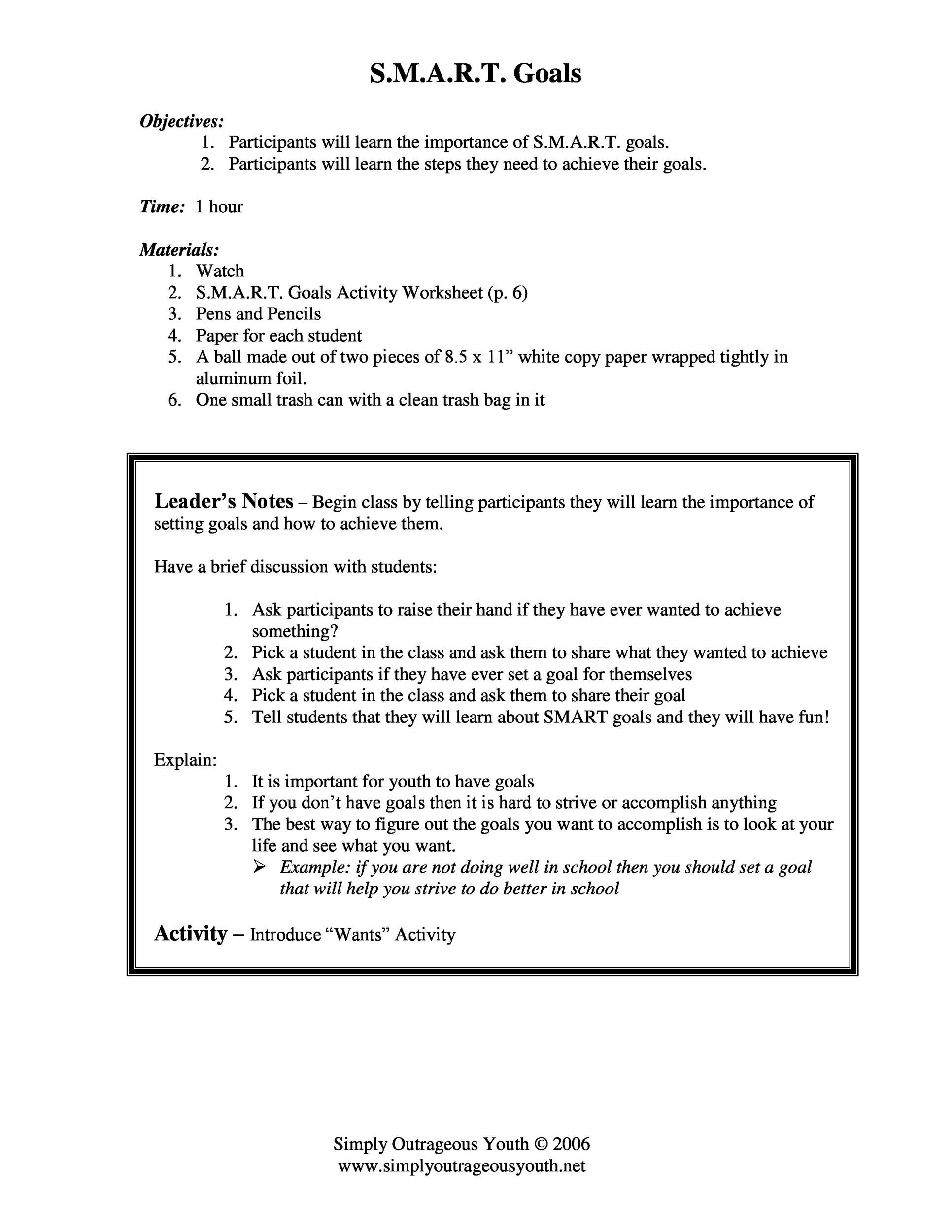 Example Of Smart Goals Chart