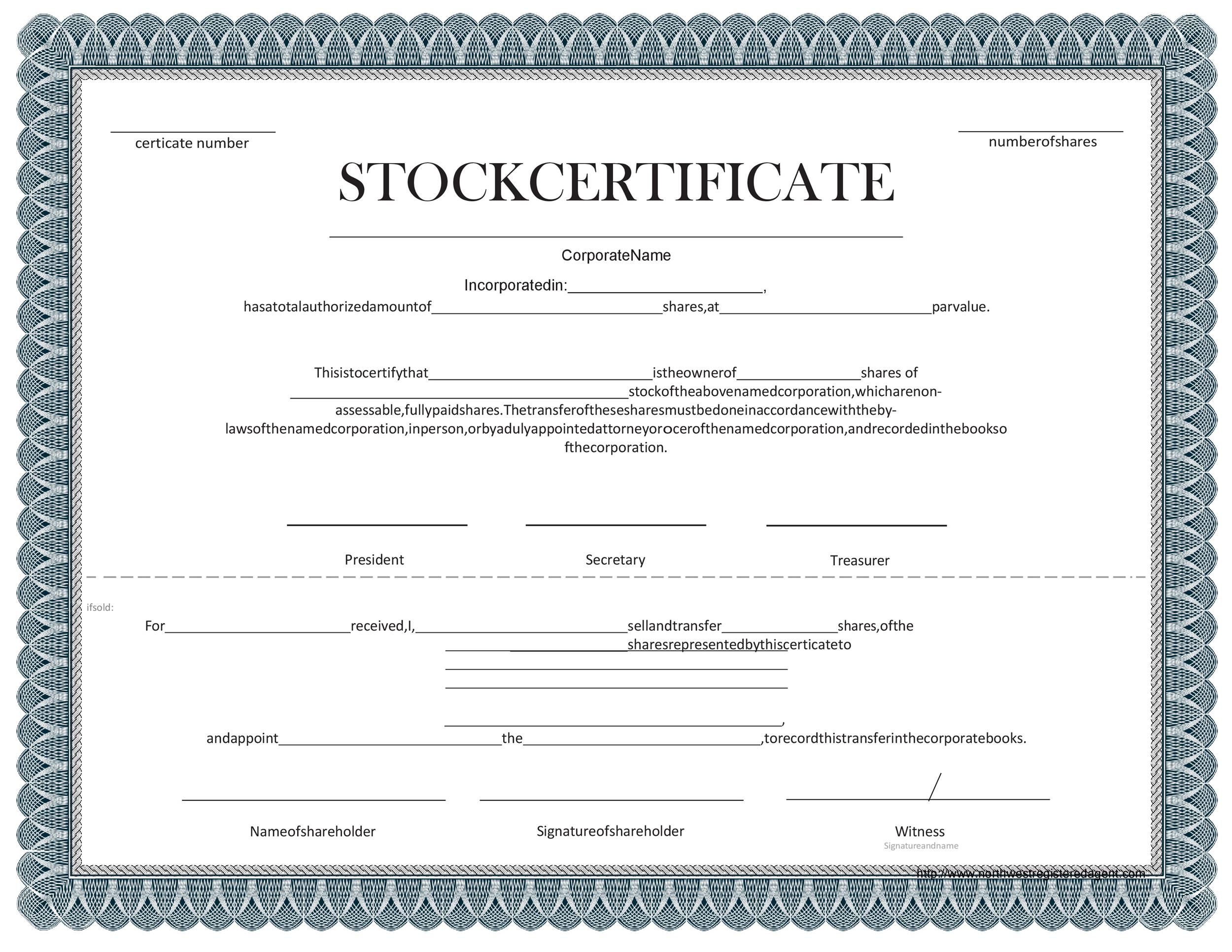 Free Fillable Stock Certificate Template