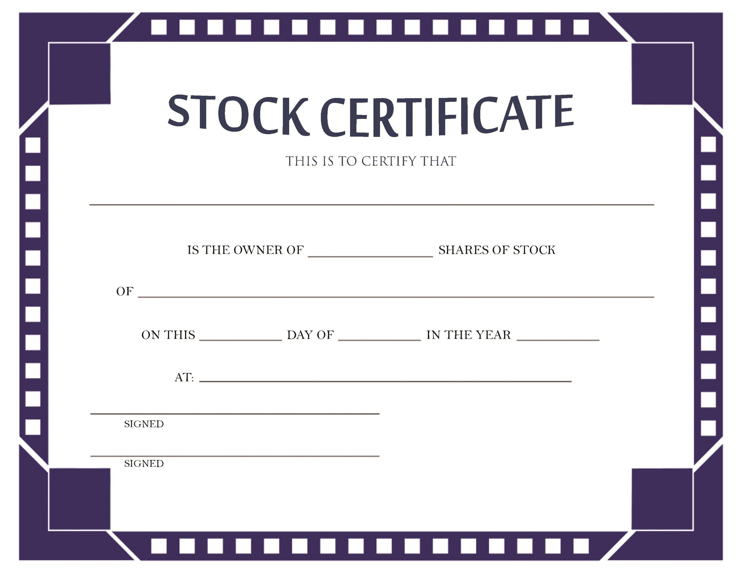 Printable Stock Certificate Format In Word 5834