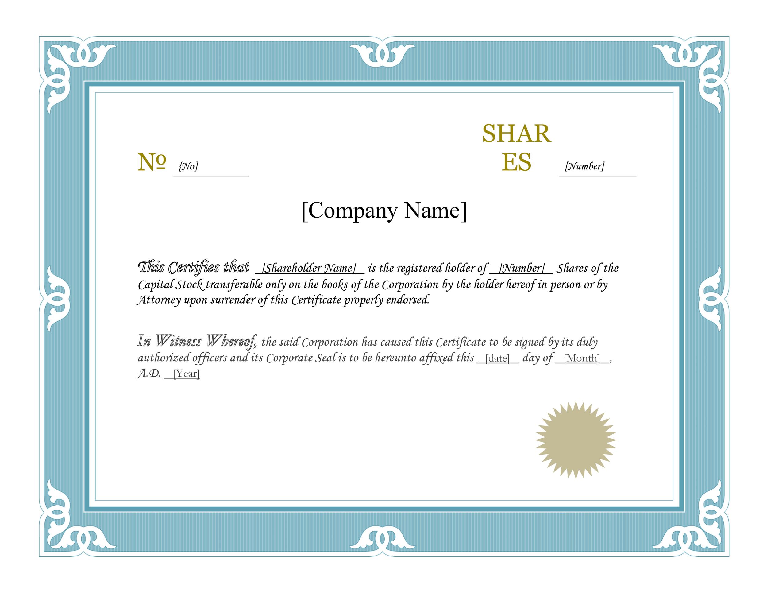 Word Document Stock Certificate Template