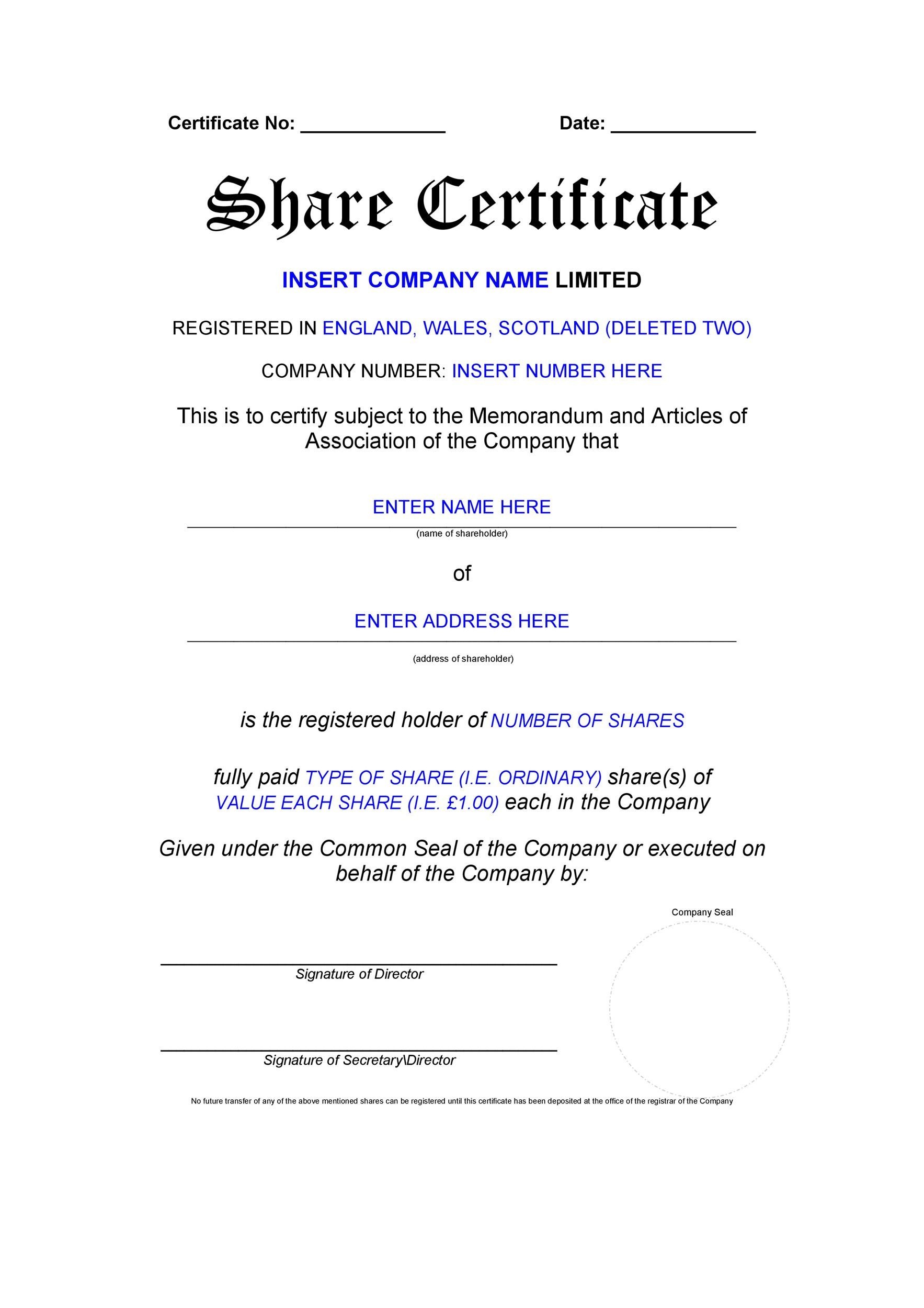 10  Share Certificate Templates Word Excel PDF Templates