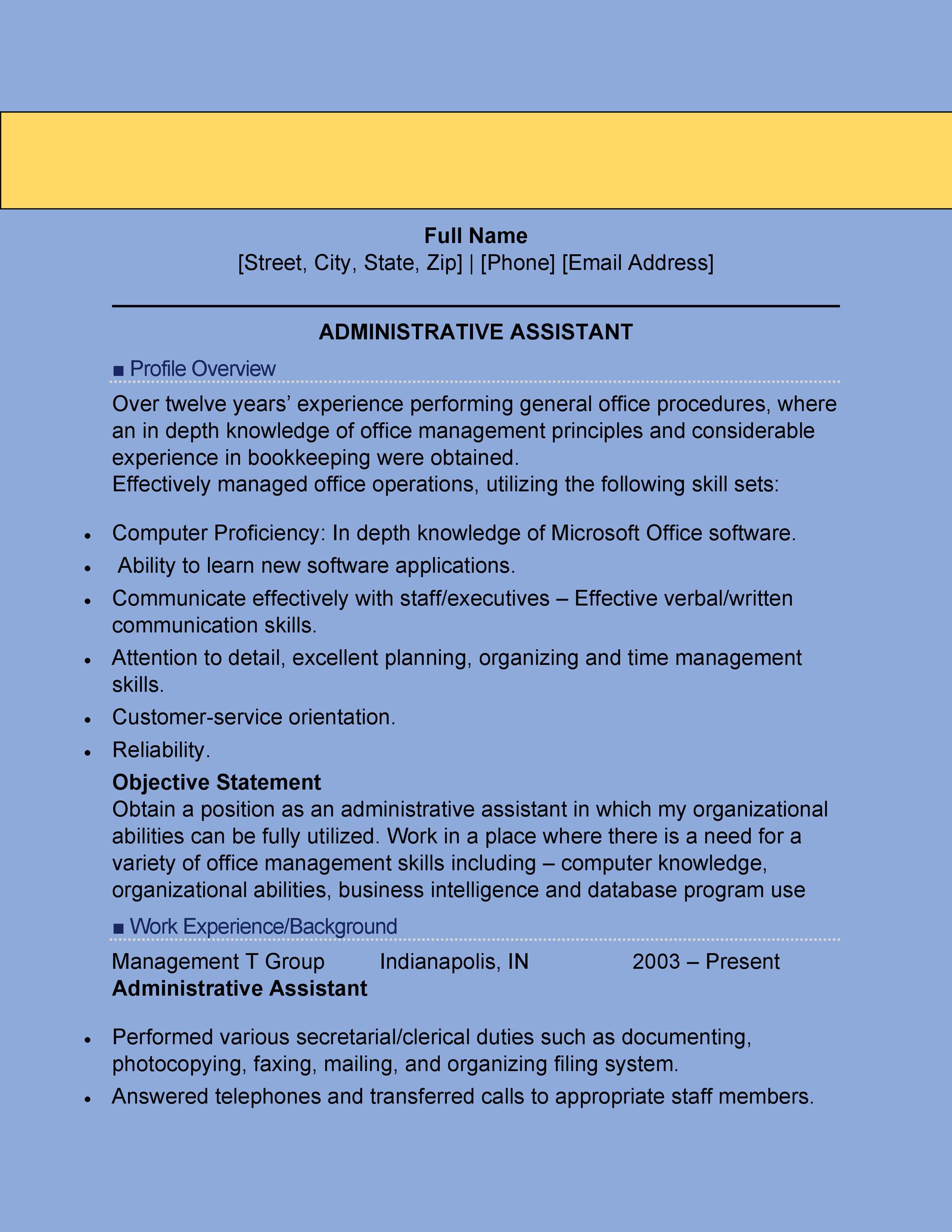20 Free Administrative Assistant Resume Samples Template Lab