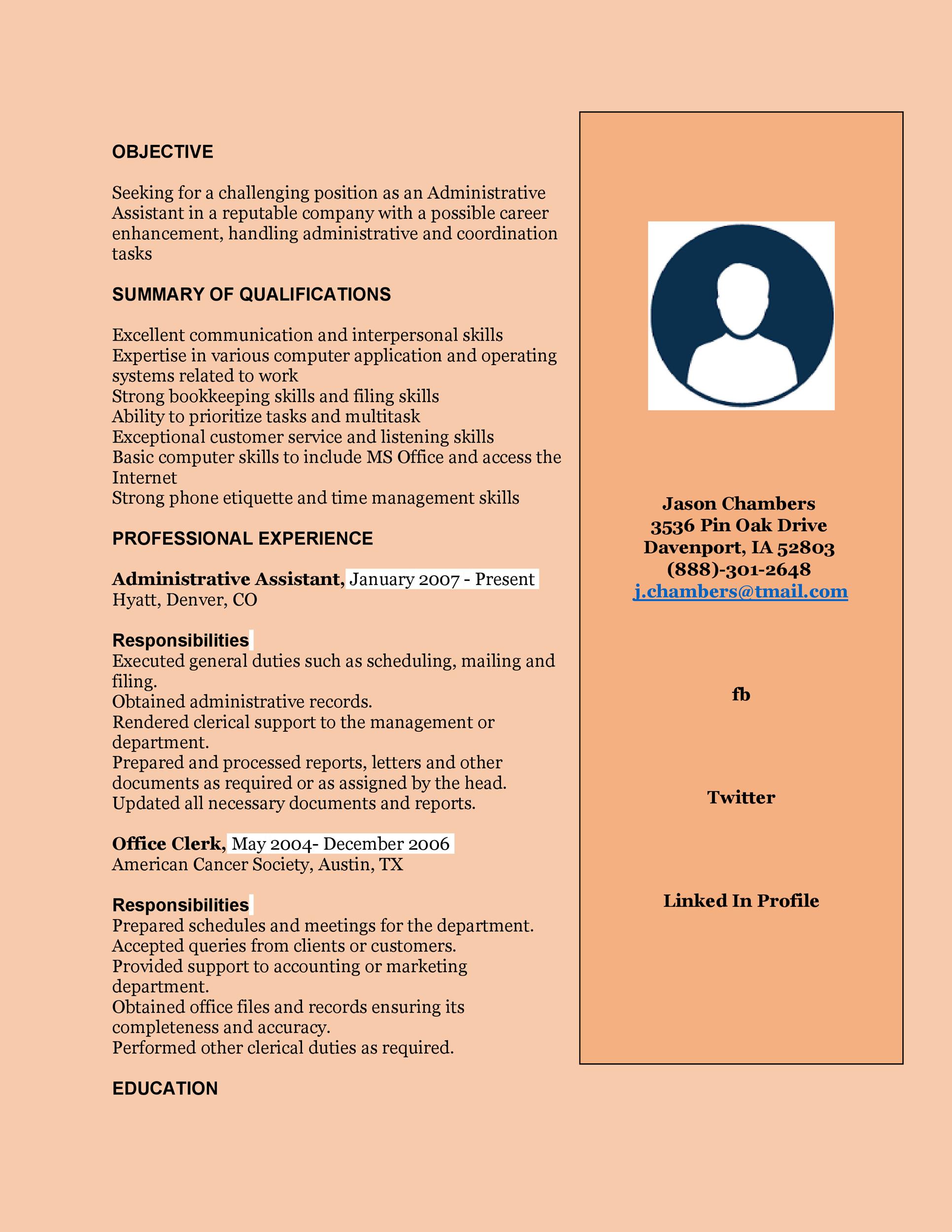 20  free administrative assistant resume samples  u1405 template lab