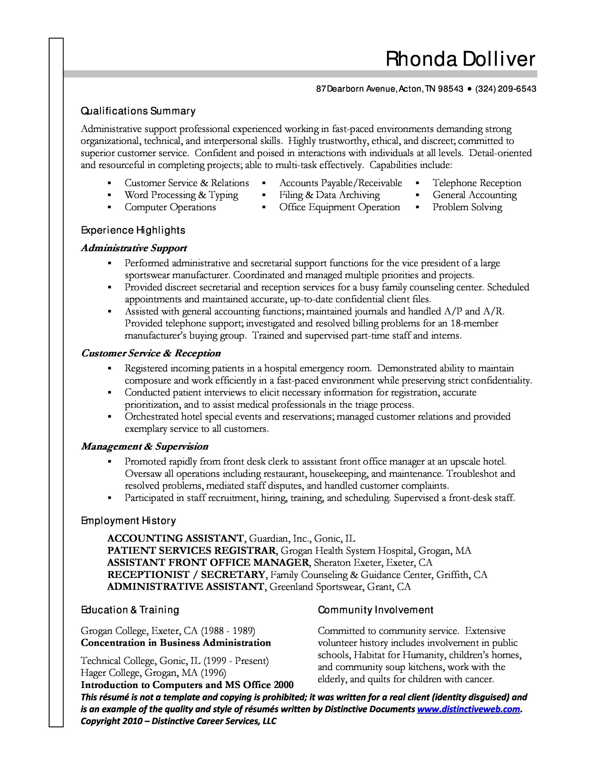20  free administrative assistant resume samples  u1405 template lab