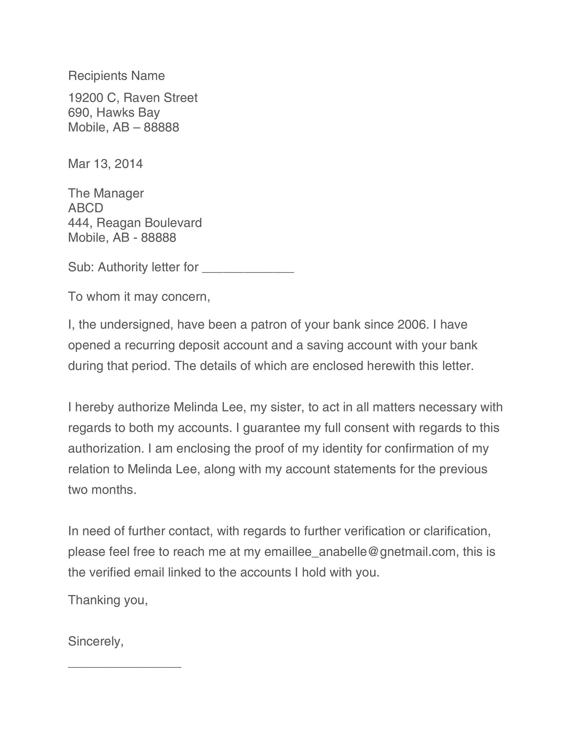 46 Authorization Letter Samples Templates Template Lab