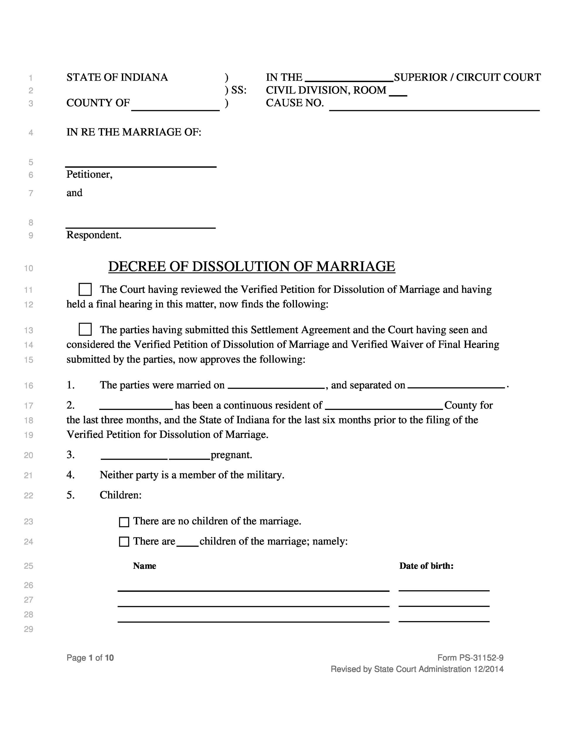 Printable Divorce Papers Indiana Printable World Holiday